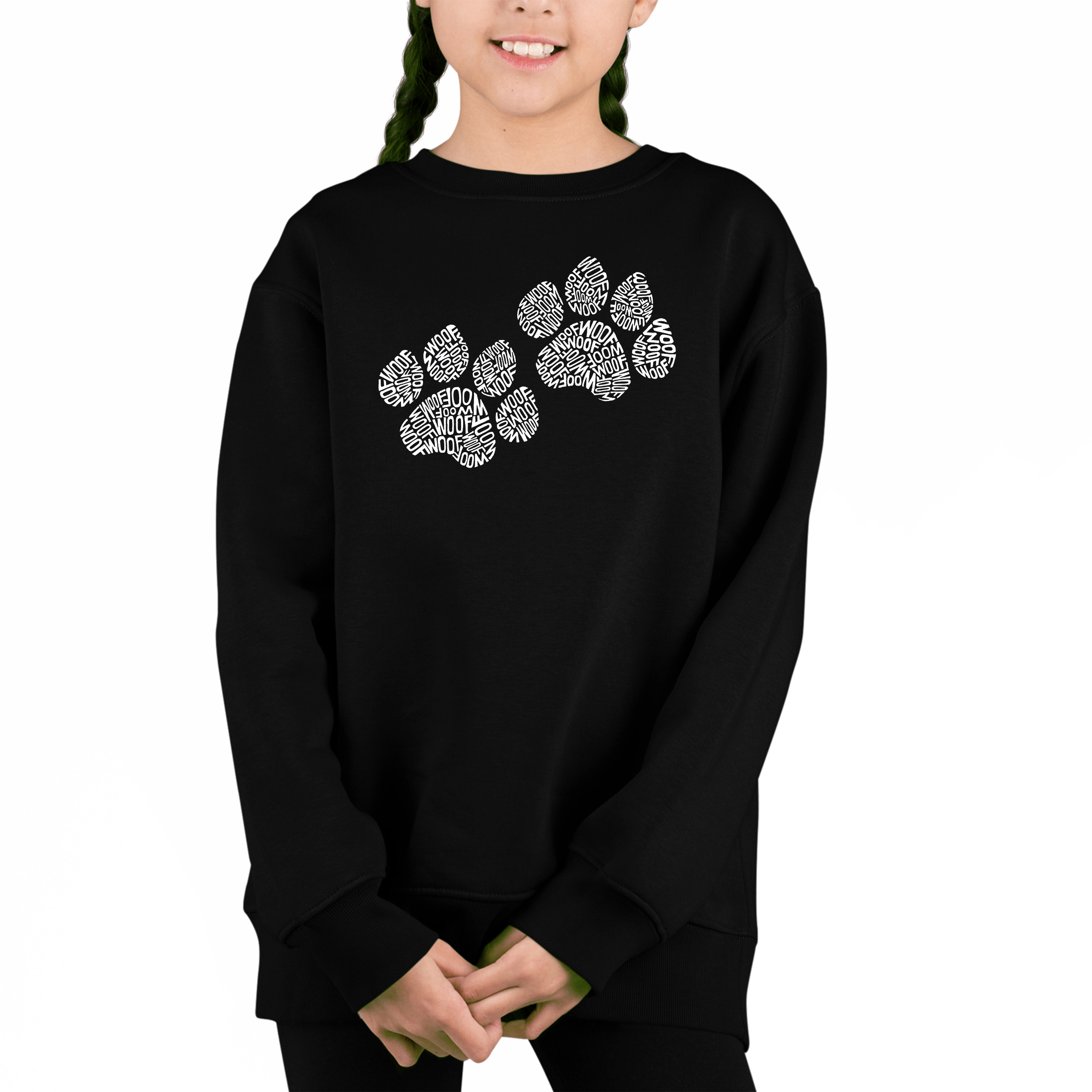 LA Pop Art Girl's Word Sweatshirt - Woof Paw Prints