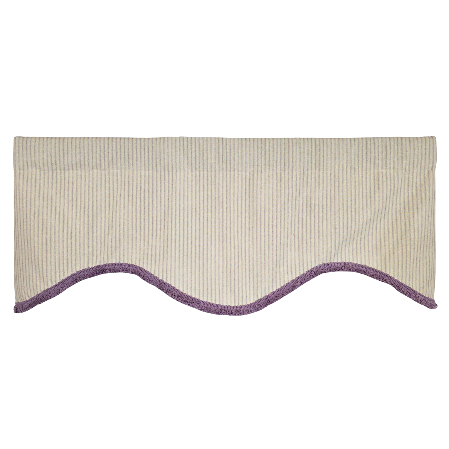 RLF Home Lilac Stripe Trimmed Cornice Window Valance 100% Cotton Lined Rod Pocket 50" x 17" Purple