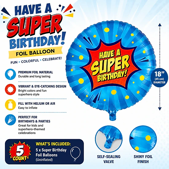 LoonBalloon Cat-Themed Birthday Foil Balloons 18 in, 5-Count, Color ...