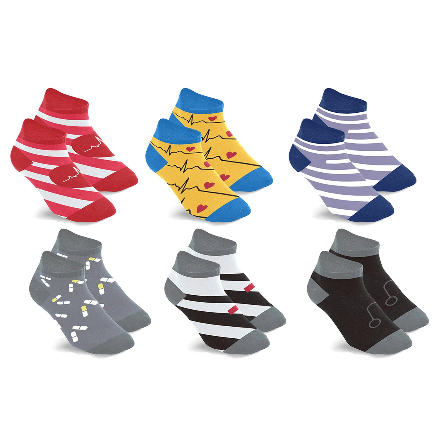 Extreme Fit Nurse-Inspired Medical Print Ankle Compression Socks - 6 Pairs
