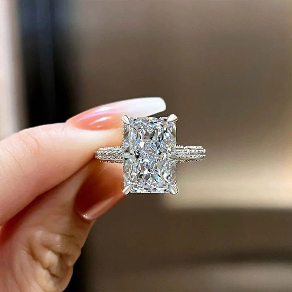 Wardrobe Whimsy Radiant Cut Cubic Zirconia Pave Split‑Shank Engagement Ring