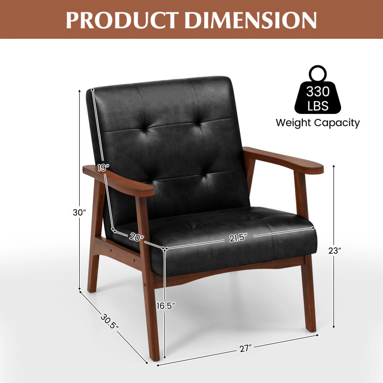 Hivvago Mid-Century Leather Upholstered Accent Chair with Solid Rubber Wood Frame