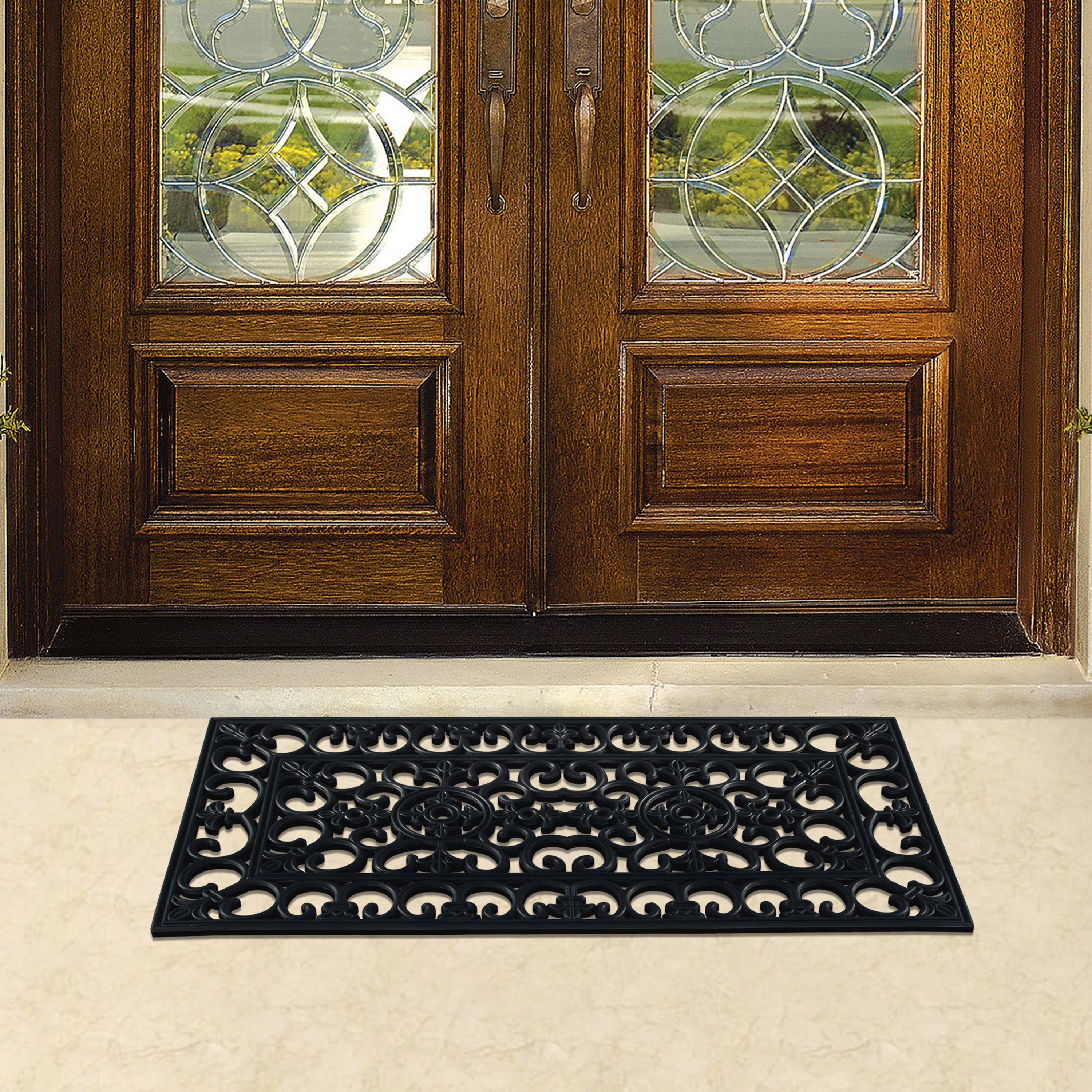A1 Home Collection 10 lb Heavy Duty Rubber Outdoor Doormat Non-Slip Dirt Scraper Mat, Black Estate, 24 x 48 Inches