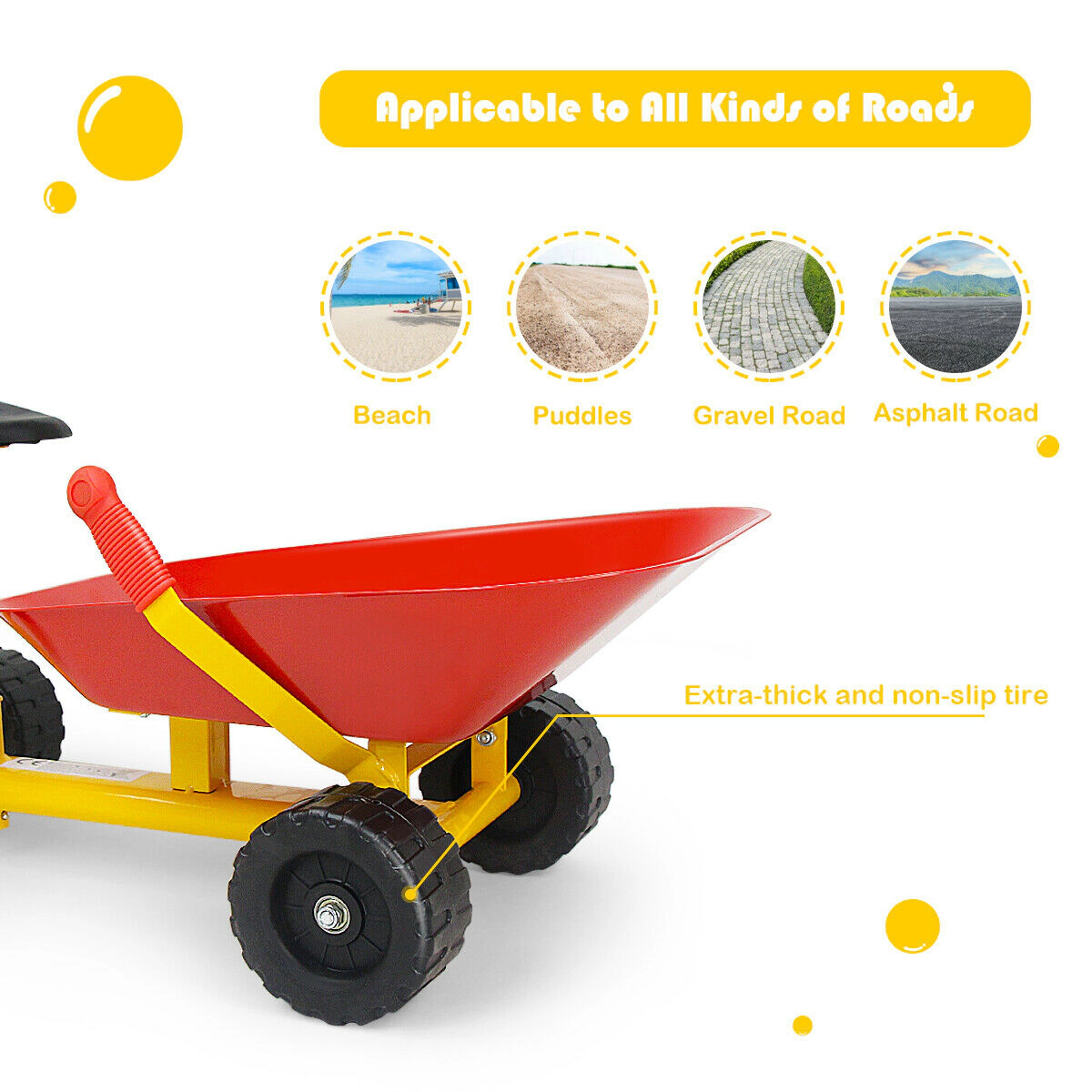 SUGIFT 8-In Heavy Duty Kids Ride-on Sand Dumper with 4 Wheels 110-lb Capacity Ages 4-12 As the Pictures Show 28-in Long