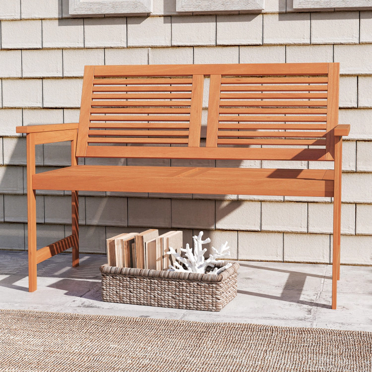 Hivvago Outdoor Wooden Bench 2-Person Patio Bench With Slatted Backrest And Seat