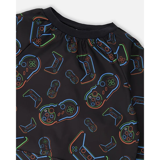 Deux par Deux Boys Water-Resistant Raglan Sleeve Game Controller Print Apron
