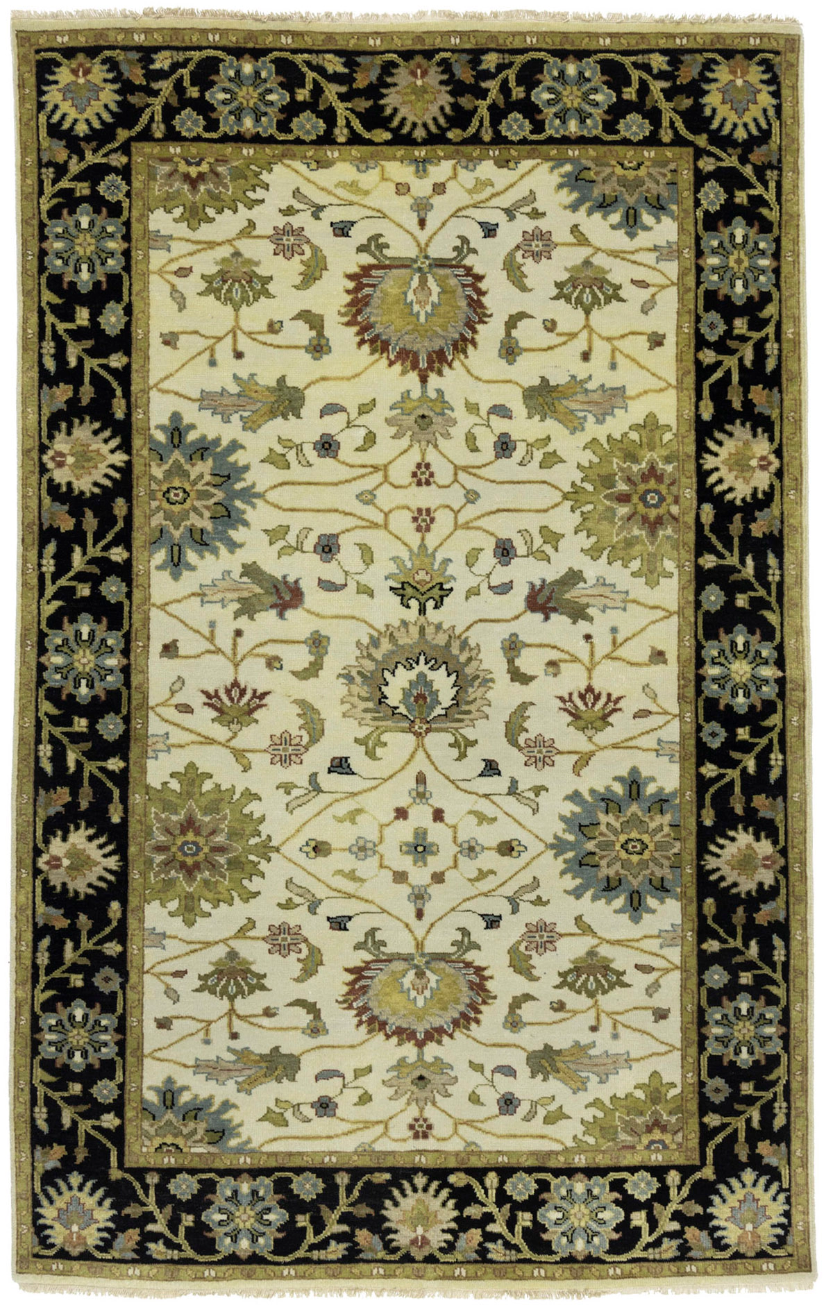 Magic Rugs 5'0 X 8'0 Hand Knotted Peshawar Cream Floral Wool Rug