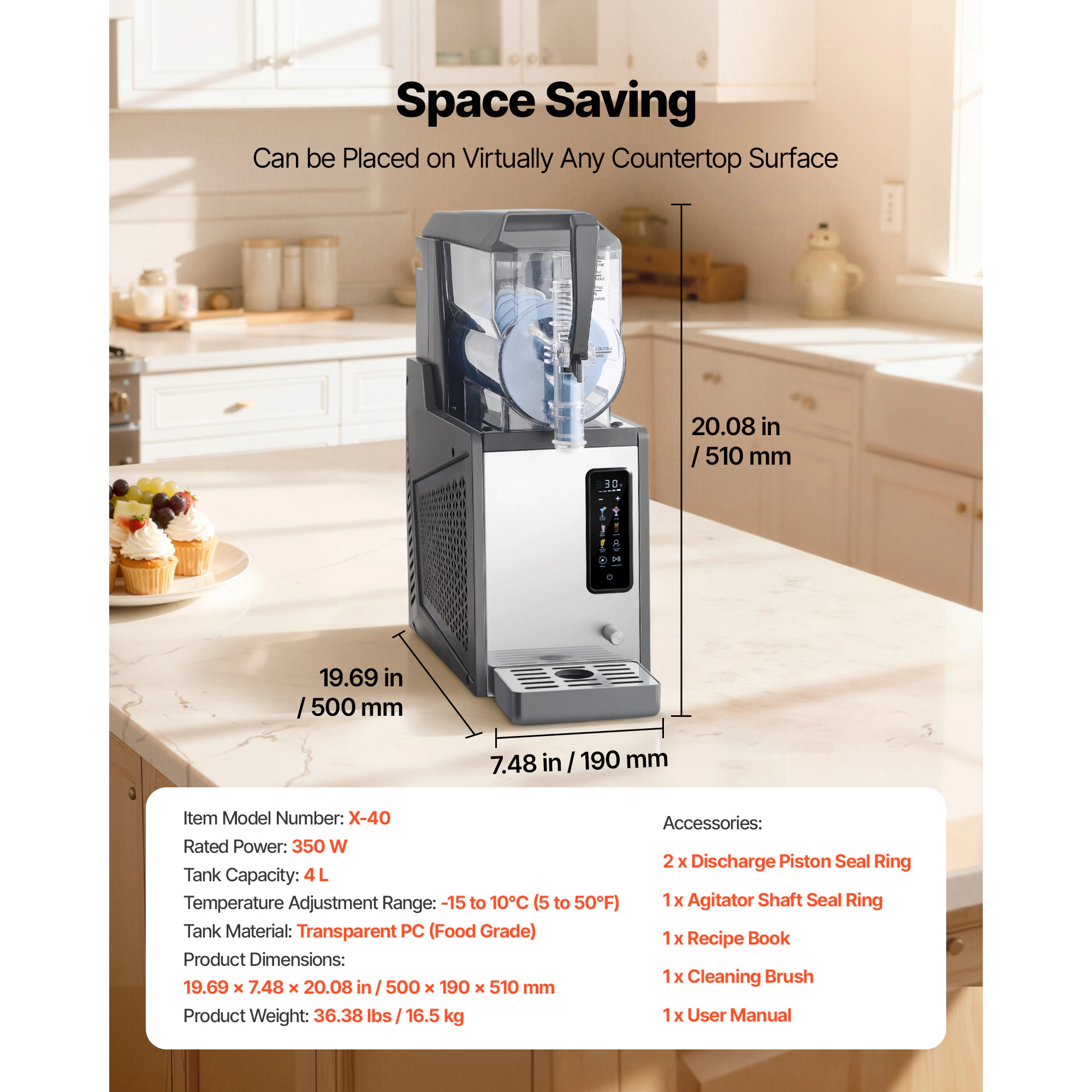 HONGGE Slushie Machine / No Ice Needed Slushy for Home Frozen Drink Maker with Single Tank Margarita