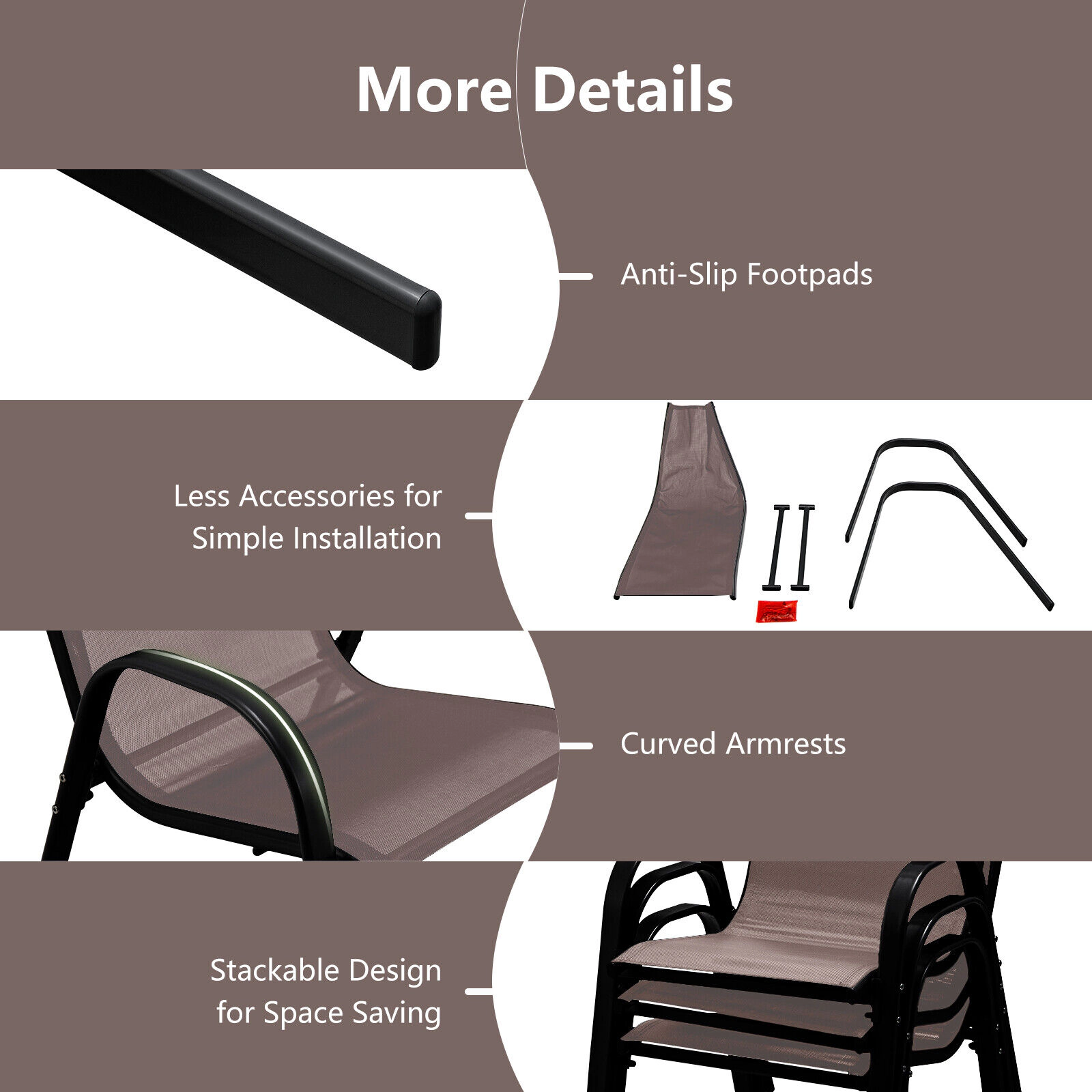 SUGIFT Stackable Patio Dining Chairs with Armrests 330-Lb Capacity Brown