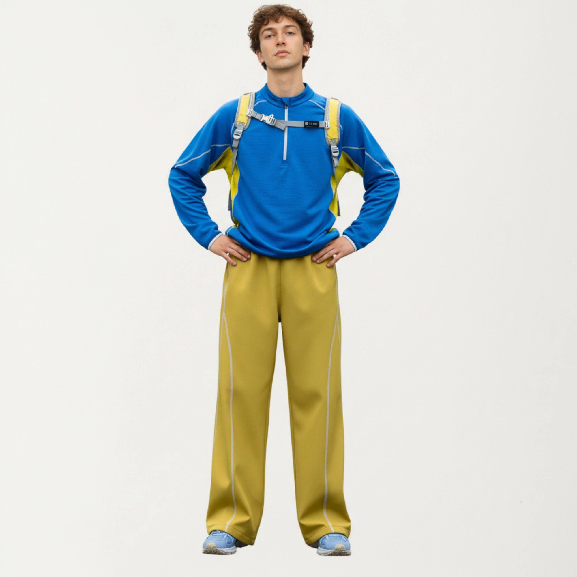 Anna-Kaci Men's Long Sleeve Half-Zip Pullover Top with Textured Knit Fabric and Contrast Panel Detailing