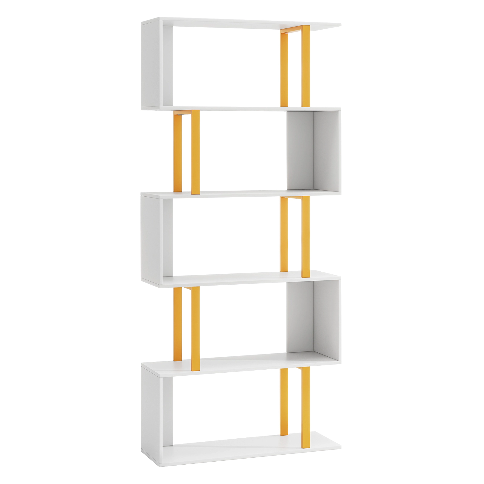 SUGIFT White and Gold Metal Frame and Anti-Tipping Kit Geometric Bookcase