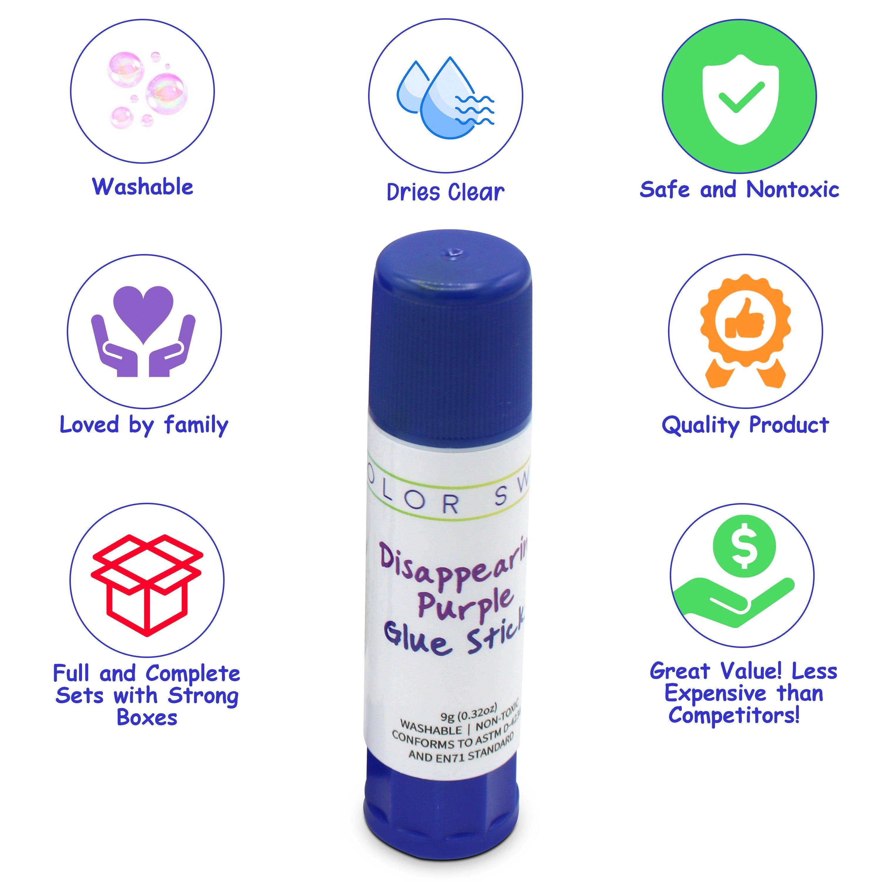 Color Swell Blue Glue Stick, 60 Pack, Disappearing Purple