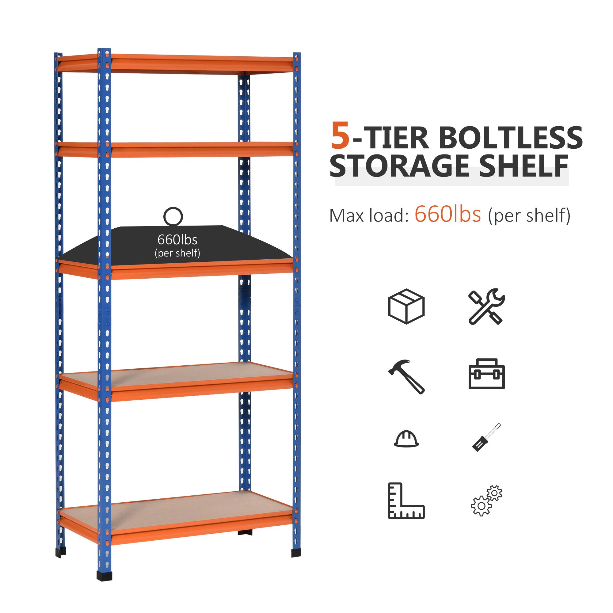Flynama Sturdy Storage Solution: Heavy Duty 5-Tier Adjustable Metal Shelf for Garage Workshop
