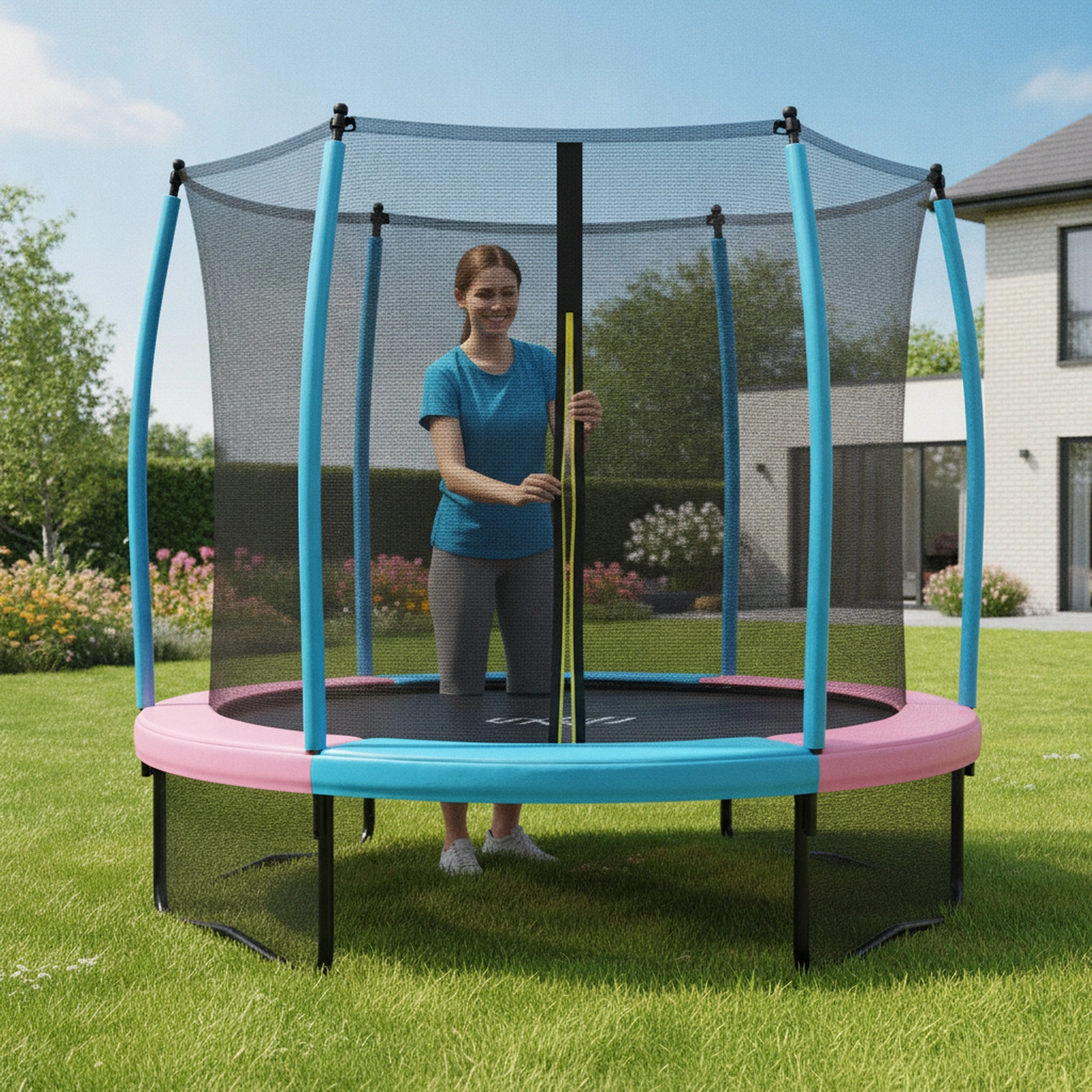55-in Small Trampoline Kids 30 Tension Rope Bounce System 300-lb Capacity Pink Indoor Outdoor Recreational Jumping Mat