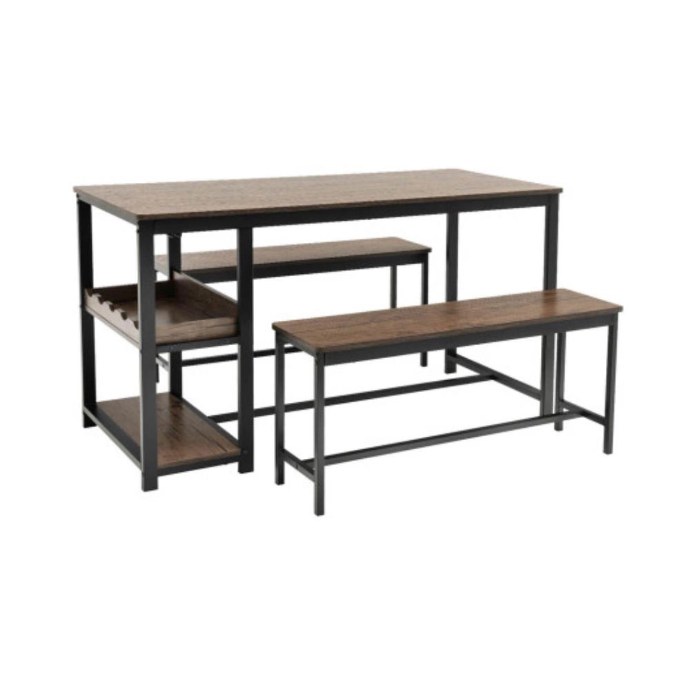 Hivvago 3 Pieces Dining Table Set For 4 With Wine Rack-Brown