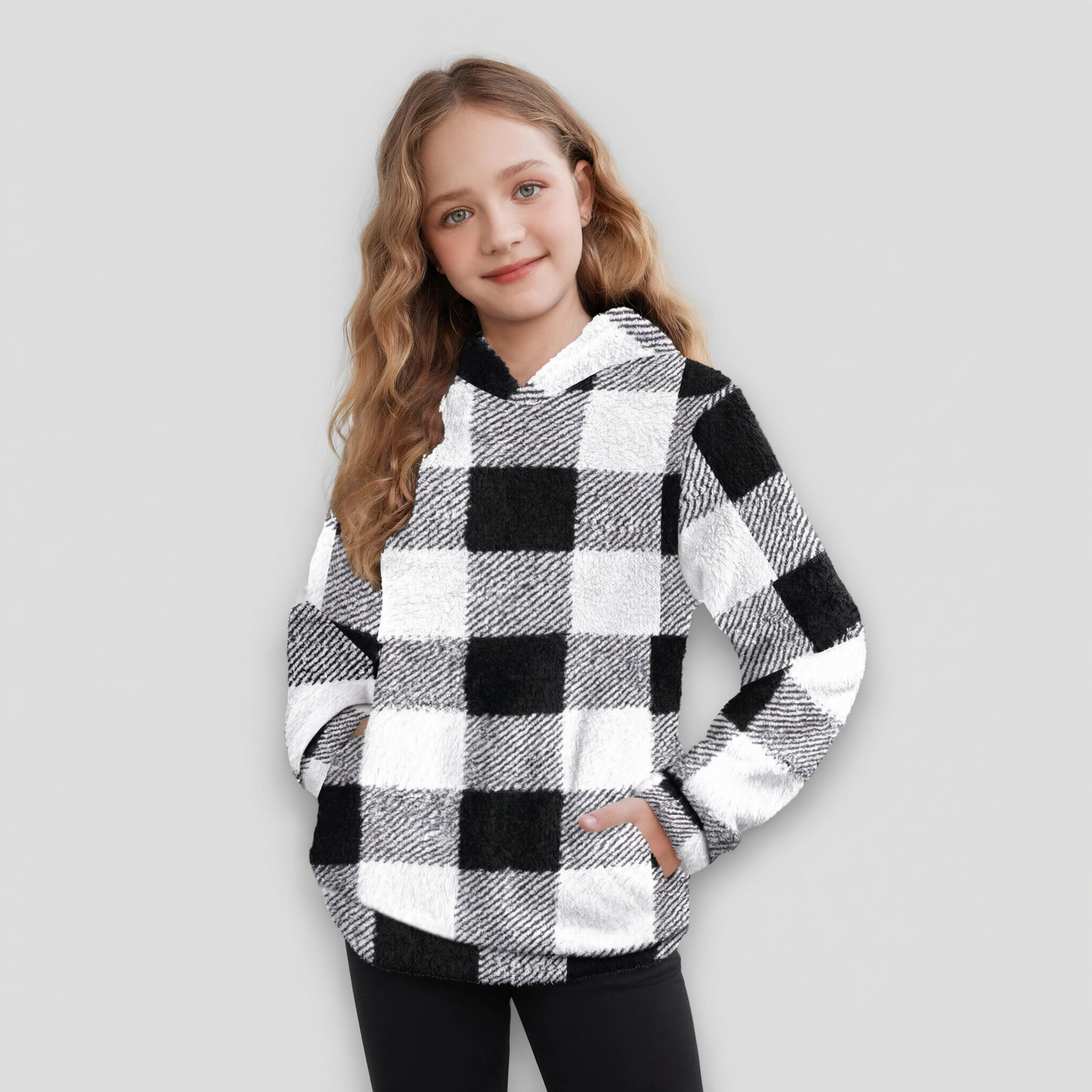 Arshiner Girls Fuzzy Fleece Hoodies Casual Sweatshirt Sherpa Pullover with Kangaroo Pockets