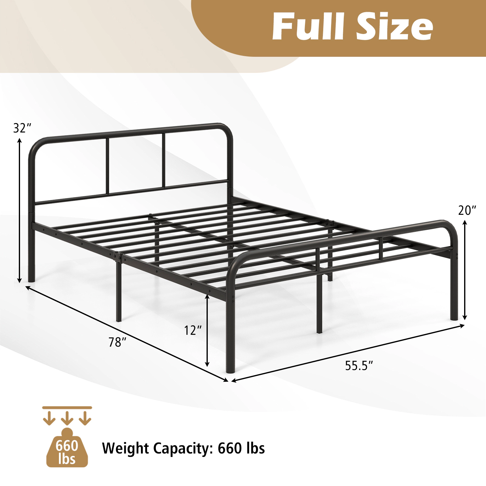 SUGIFT Black Headboard and Footboard No Box Spring Needed Full Size Metal Bed Frame