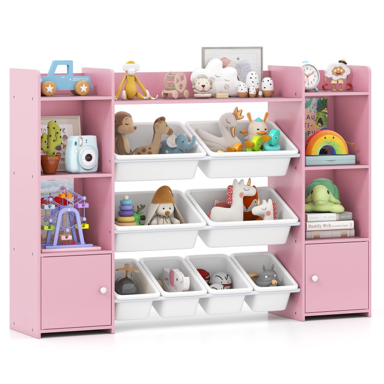 Hivvago 56 inch Large Toy Storage Organizer with 8 Removable Bins and Bookshelf