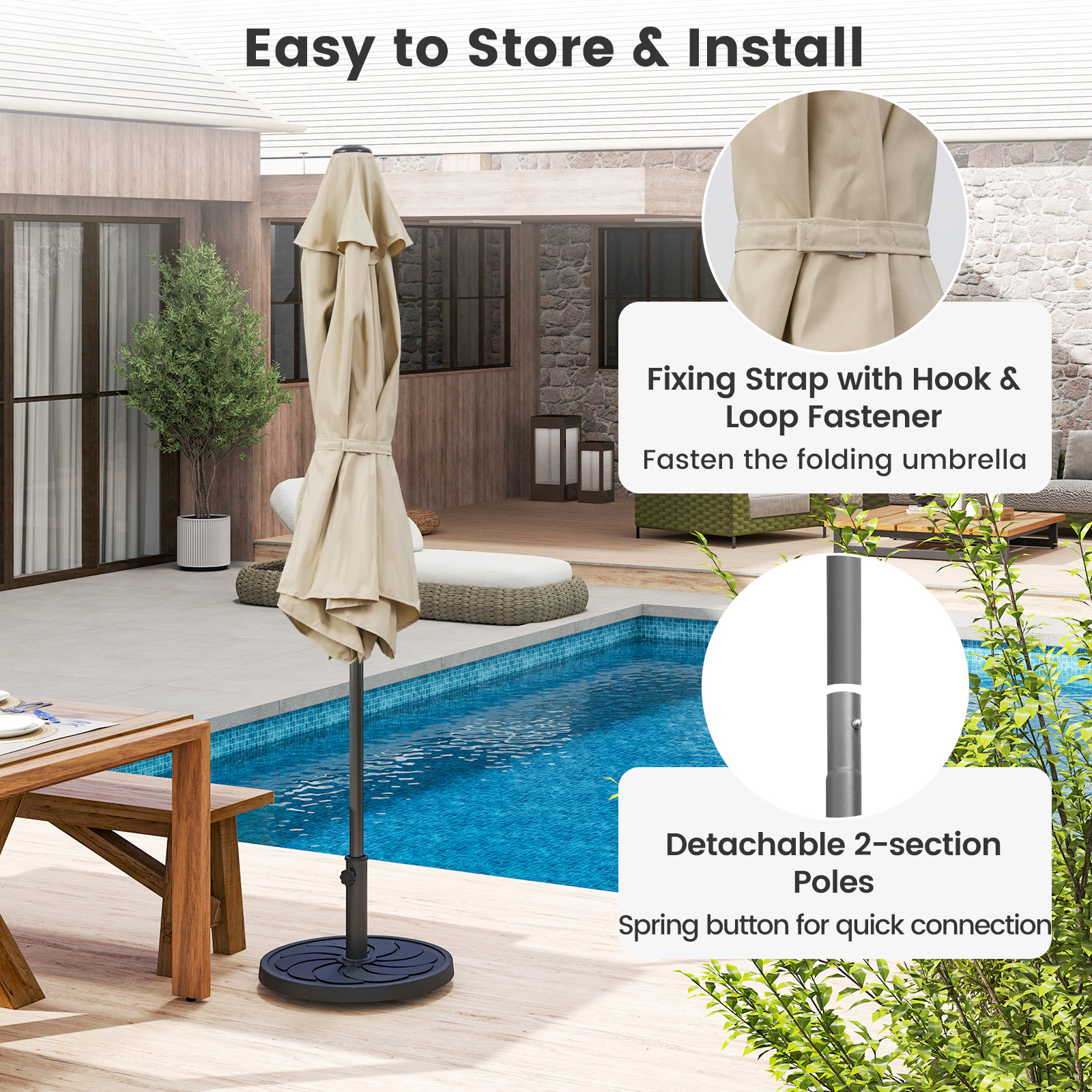 SUGIFT 7.5-ft Outdoor Heavy Duty Market Patio Umbrella with Crank Lift and Push Button Tilt 7.2-ft Tall Beige