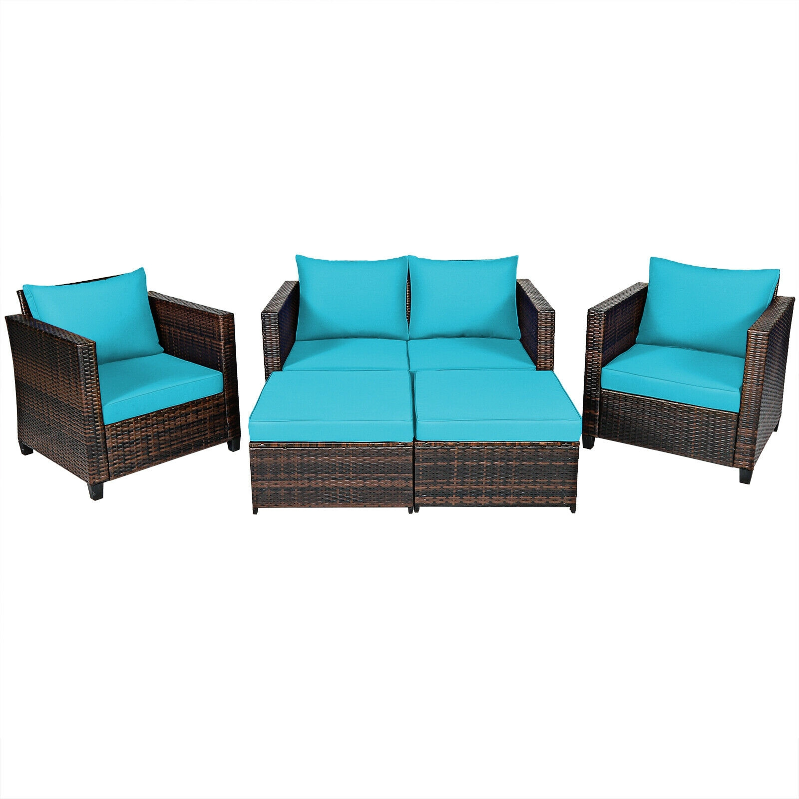 LJG 5 Pieces Patio Cushioned Rattan Furniture Set