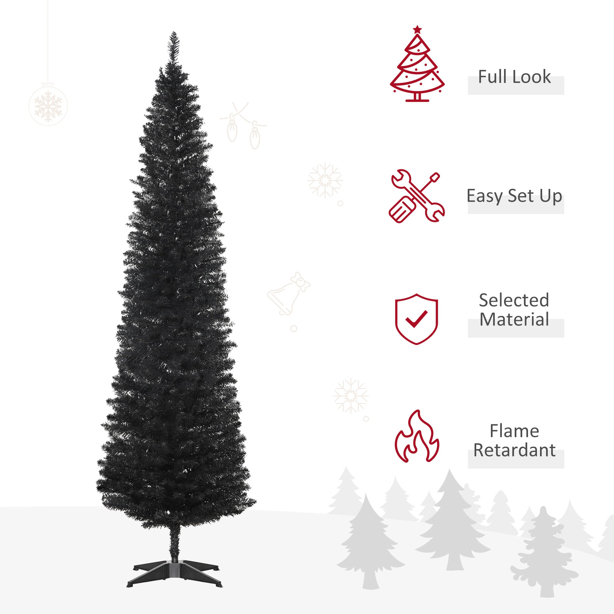 HONGGE 7ft Unlit Pencil Artificial Christmas Tree with Realistic Branches and 499 Tips Plastic Base