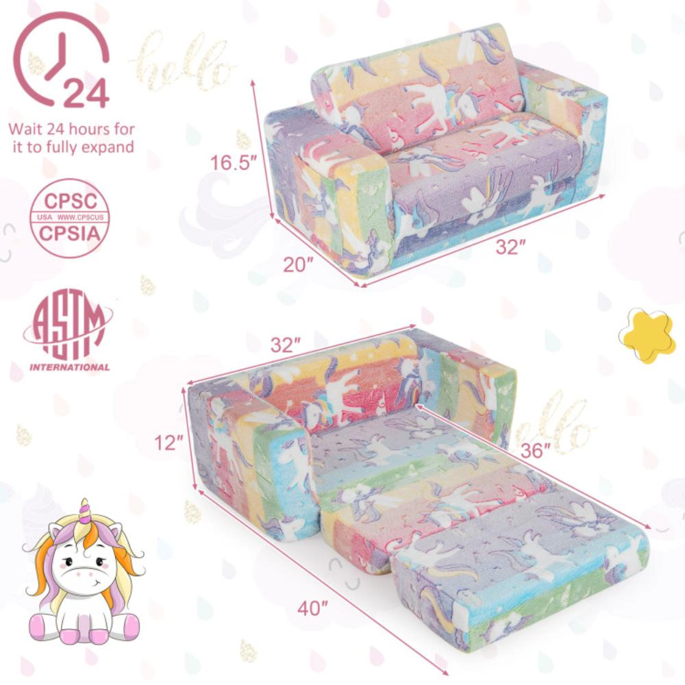 Hivvago 2-In-1 Flip Out Kids Sofa Chair With Detachable Flannel Fabric Cover And Glowing Patterns-Color