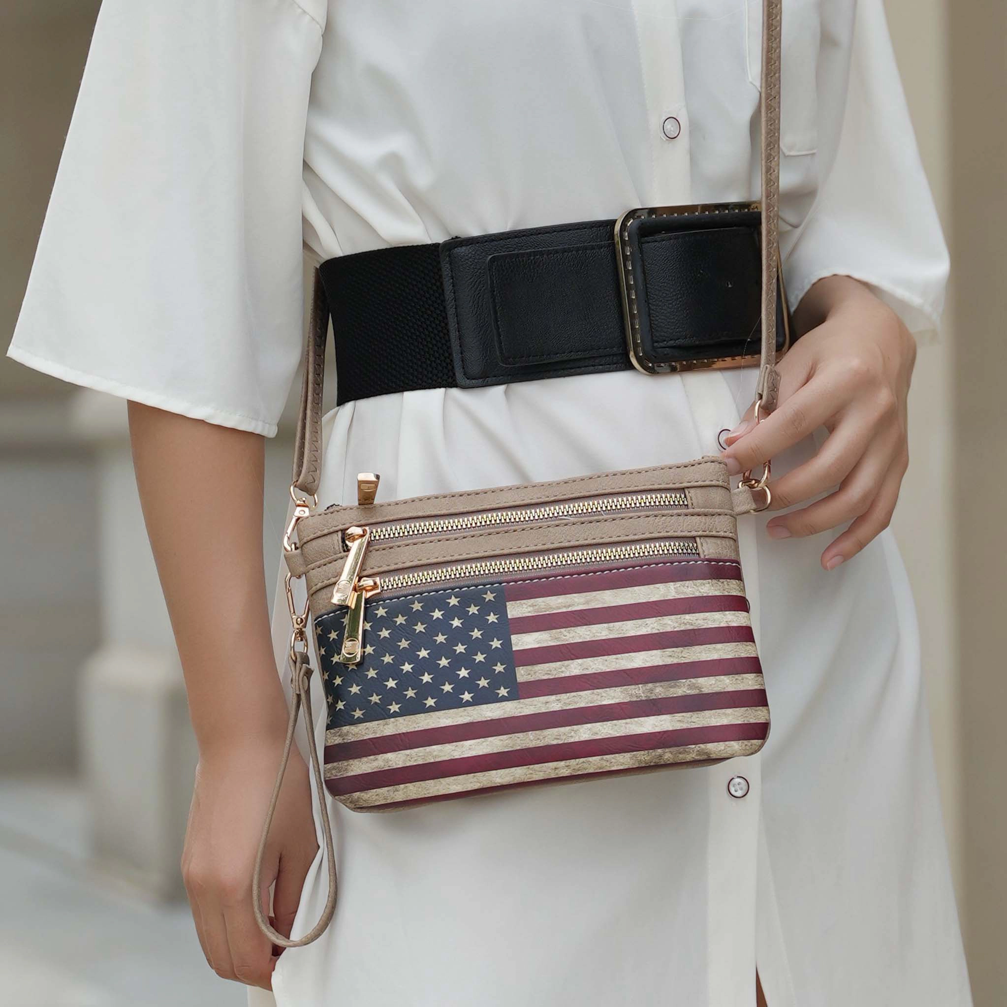 Mia K Collection Alisson Crossbody Bag - Vegan Leather Patriotic Print, Adjustable Strap