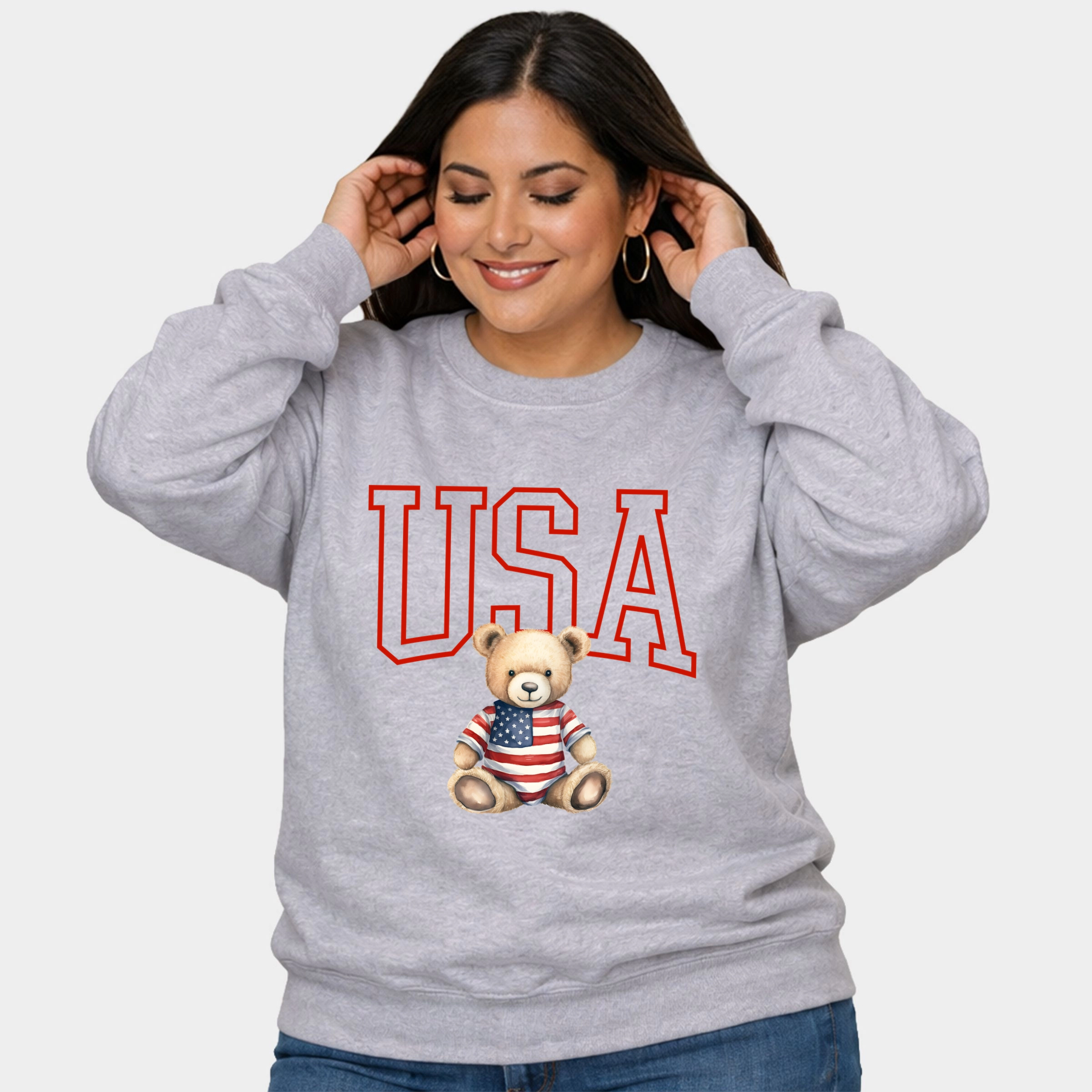Simply Sage Market - USA Bear  Women's Plus Sized Graphic Sweatshirt