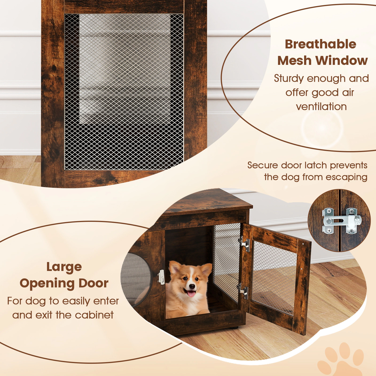 SUGIFT Rustic Brown Furniture Dog Crate with PC Window 32.5-in W 18.5-in D 23.5-in H 100-lb Tabletop Capacity