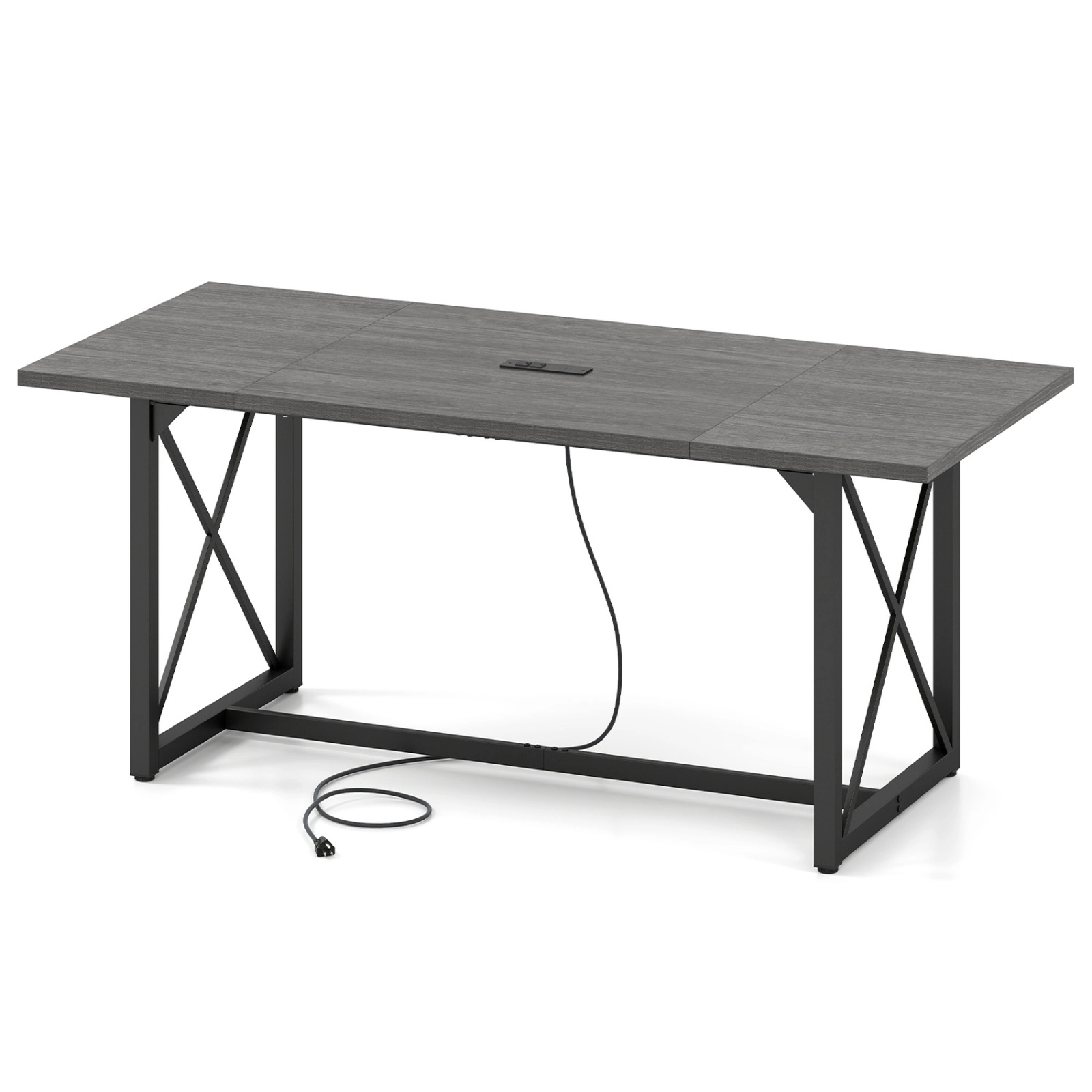 SUGIFT 6 ft Conference Table Gray with Power Outlets for 6-8 People Office Meeting Table