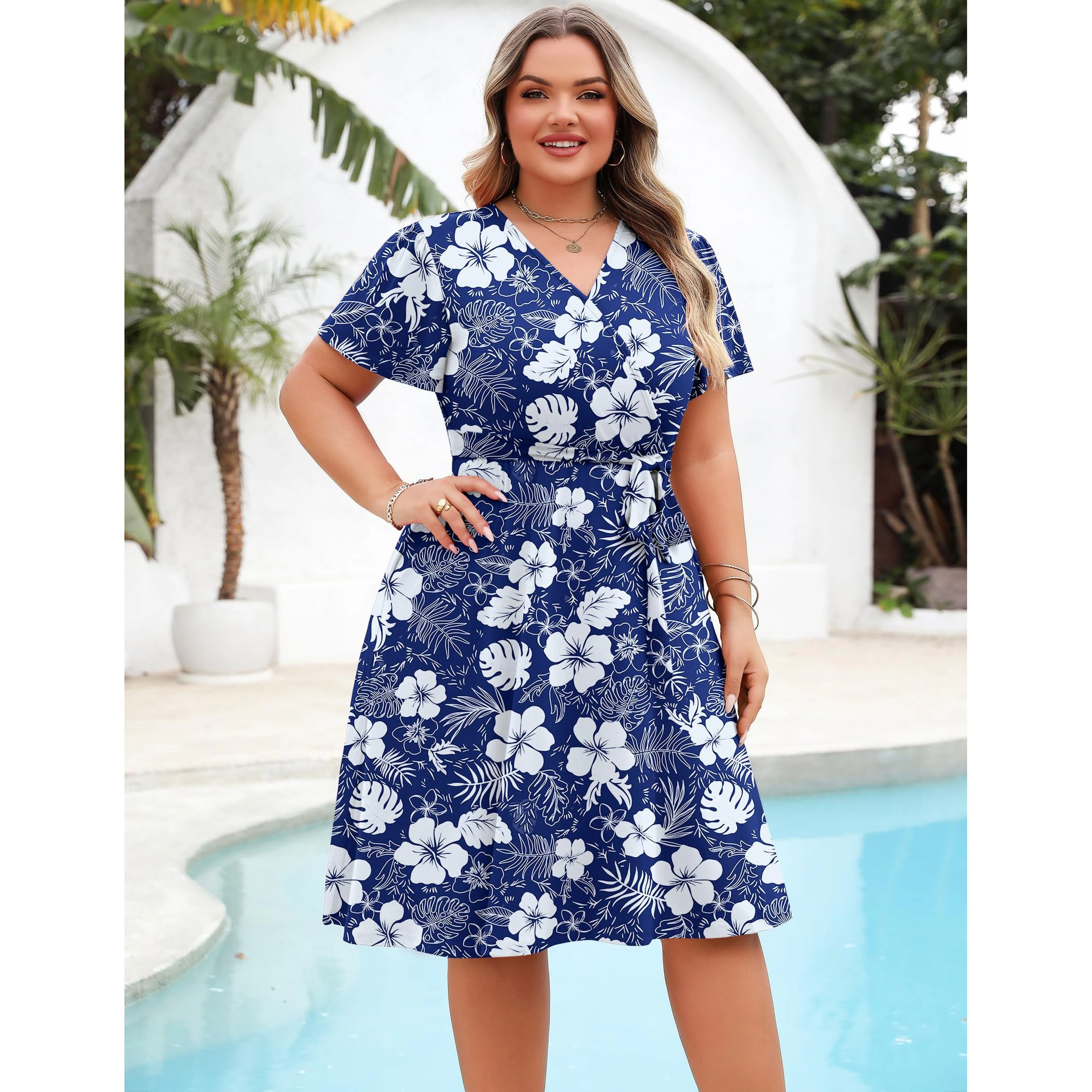 Zeagoo Women's V Neck Short Sleeve Wrap Dress