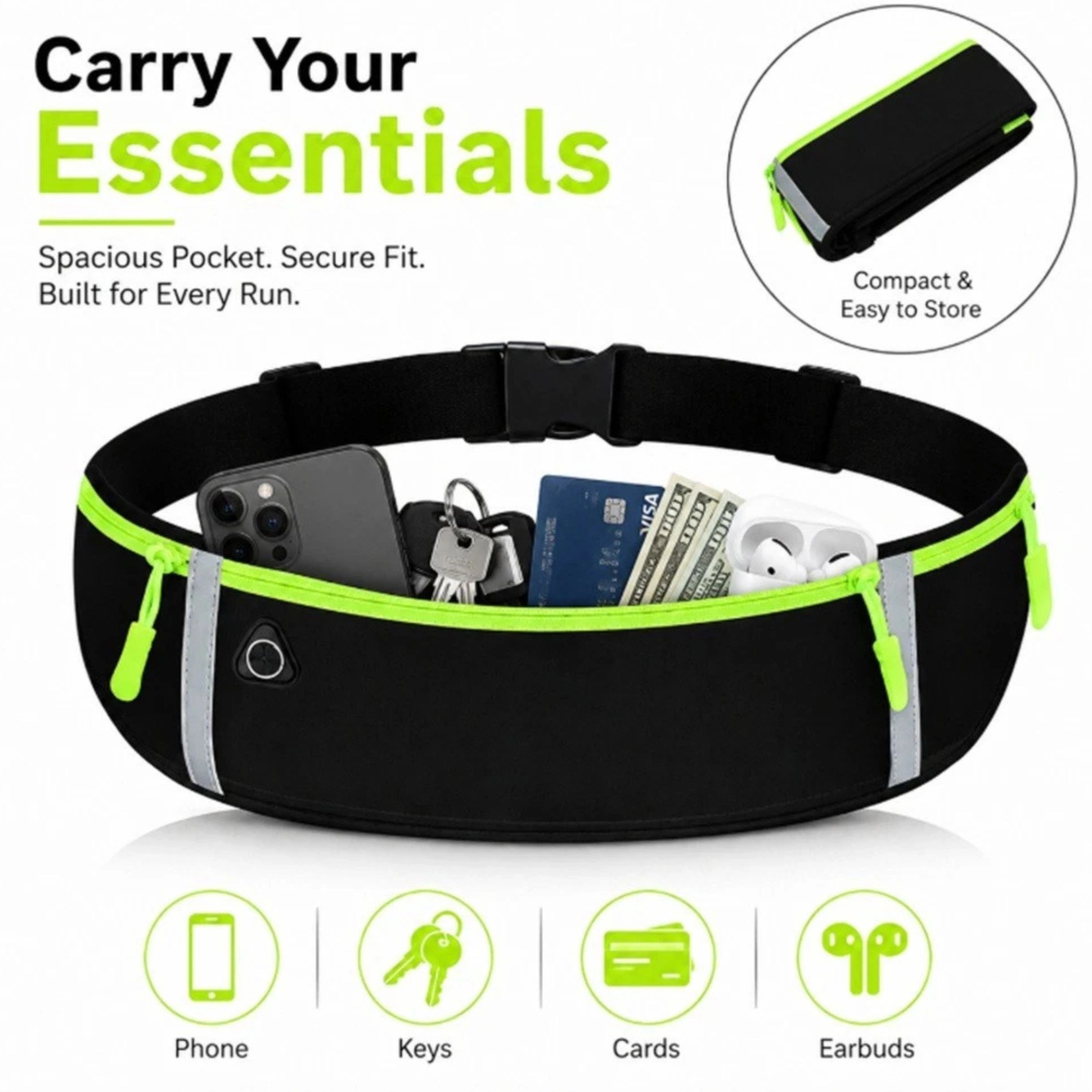 Home Collection Adjustable Running Belt Water Resistant Waist Pack Phone Pouch