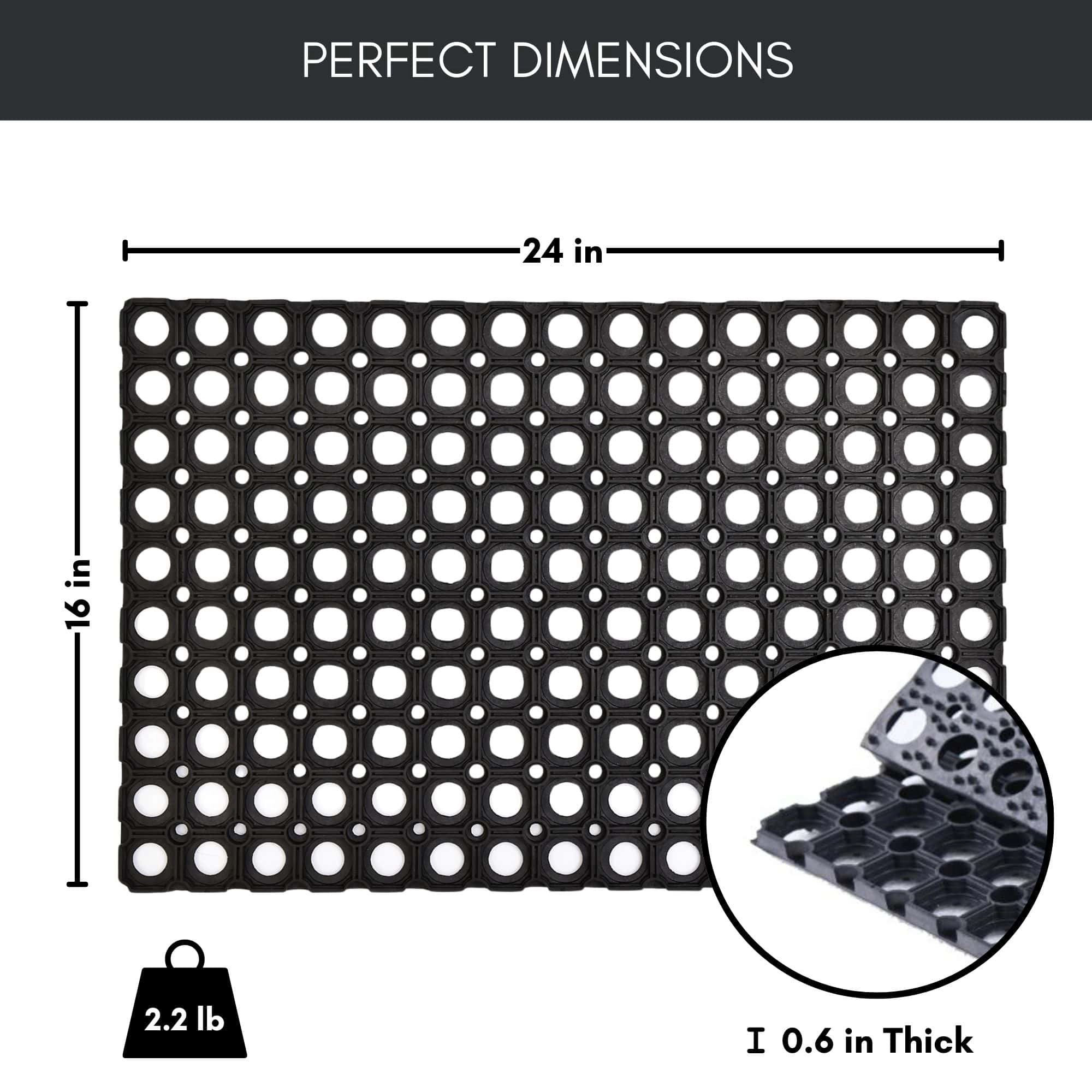 Evideco French Home Goods Black Honeycomb Pack of 2 Rubber Doormat x 32 Inches
