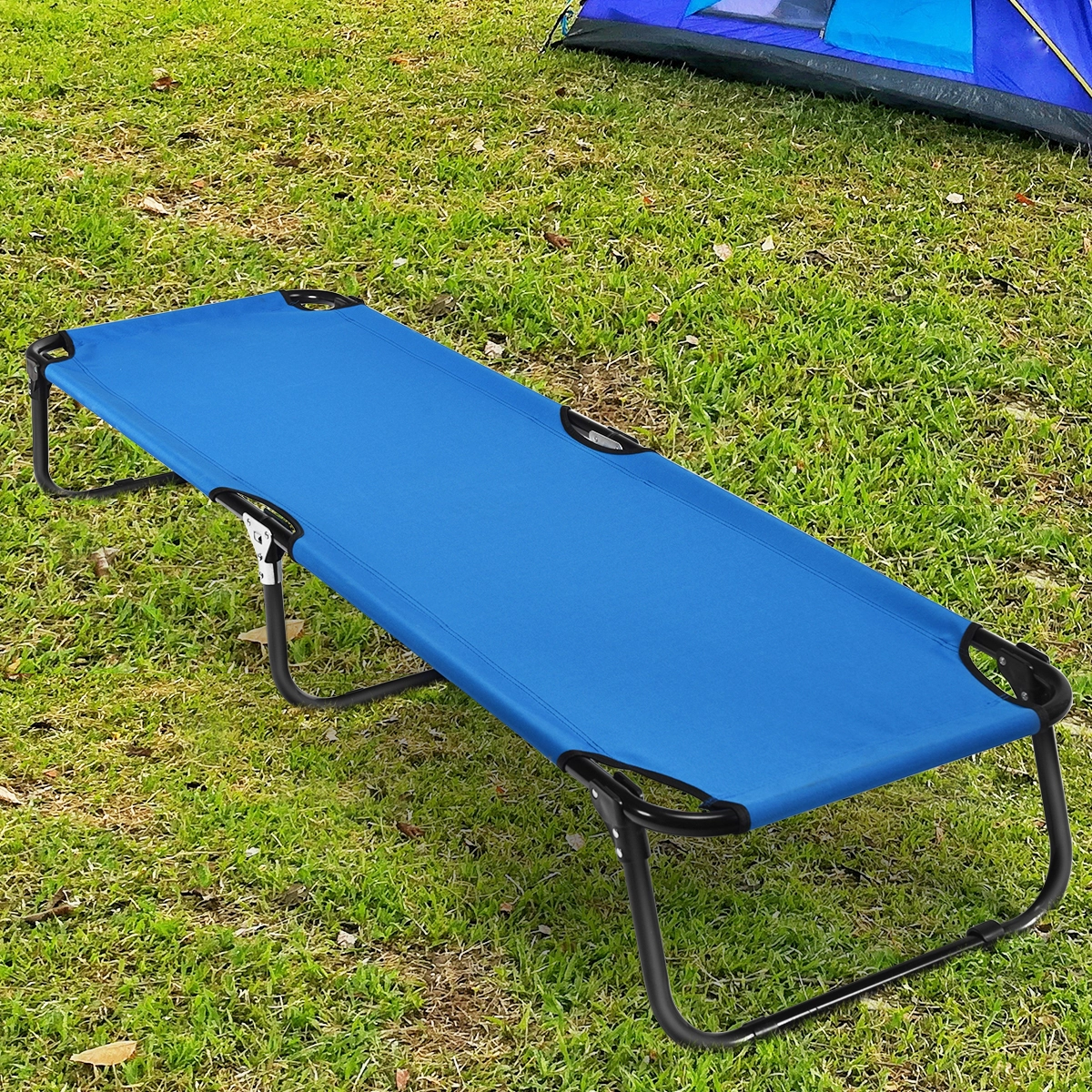 SUGIFT Folding 75-in Camping Cot Portable Military-Style Sleeping Bed 330-lb Capacity Gray/Blue/Black