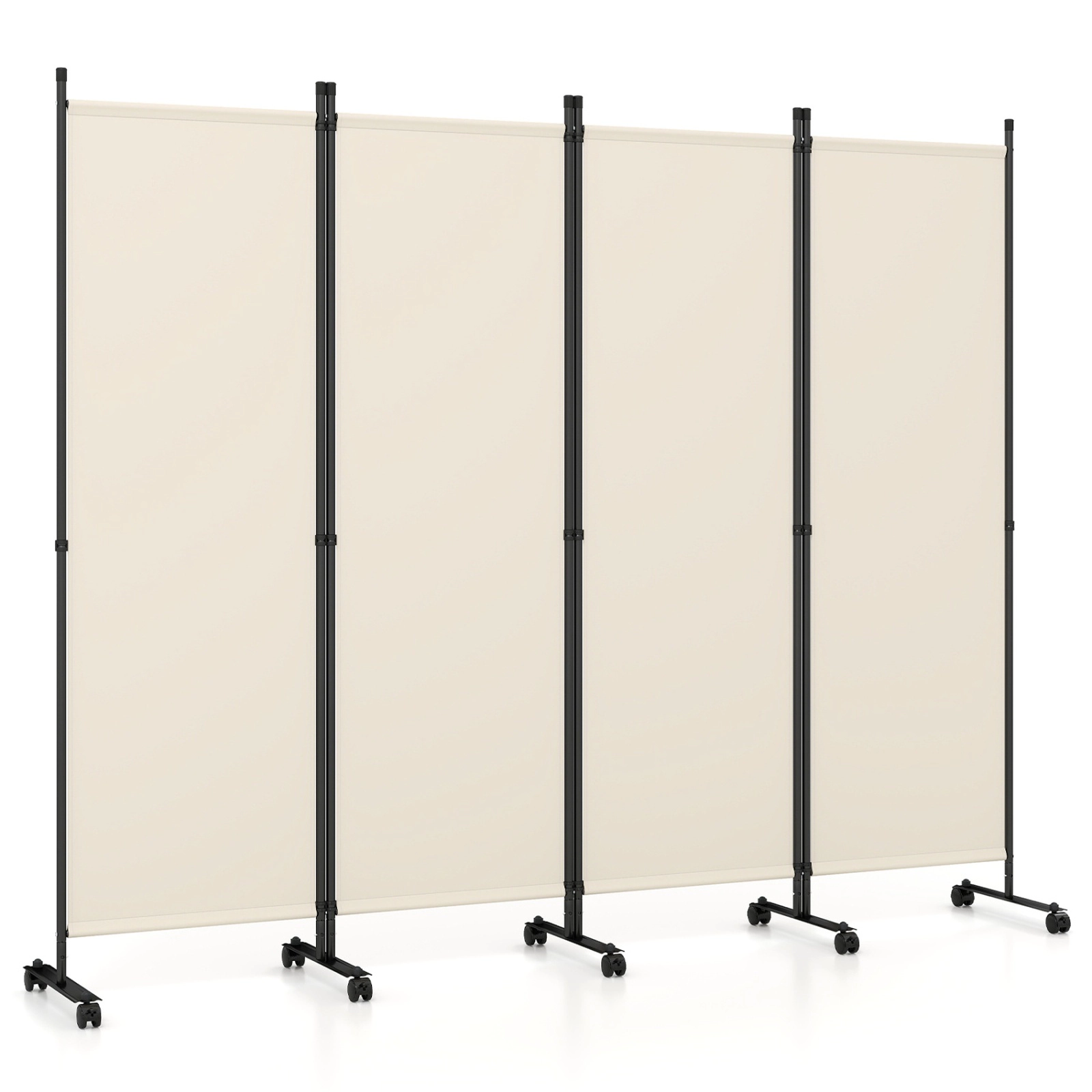 SUGIFT 4-Panel 10 Lockable Wheels Folding Room Divider 87-in x 14-in x 68-in 20.5-in Folded 17.5-lb Beige
