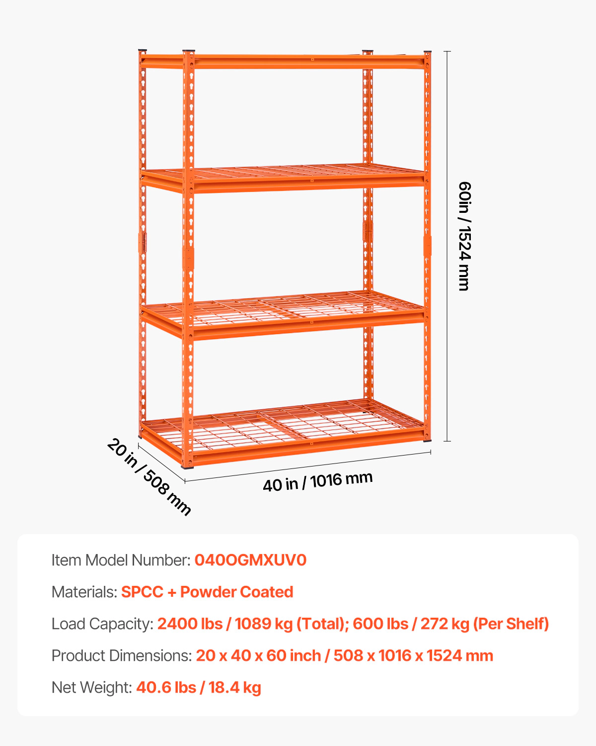 HONGGE Storage Shelves Heavy Duty Garage Shelving Adjustable Metal Shelves for Industrial Shelving Unit Utility Shelf