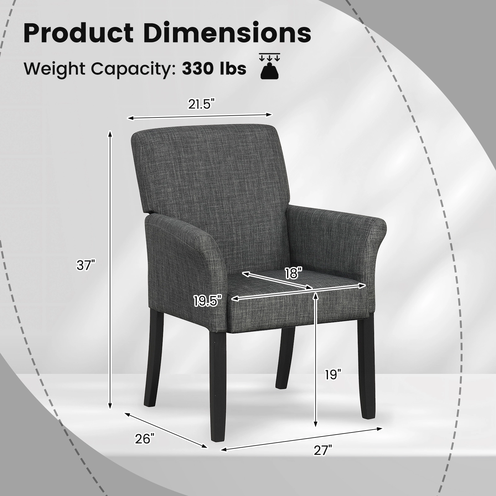 SUGIFT Ergonomic Executive Guest Reception Arm Chair 330-Lb Capacity 19-In Seat Height Single Chair Gray Black
