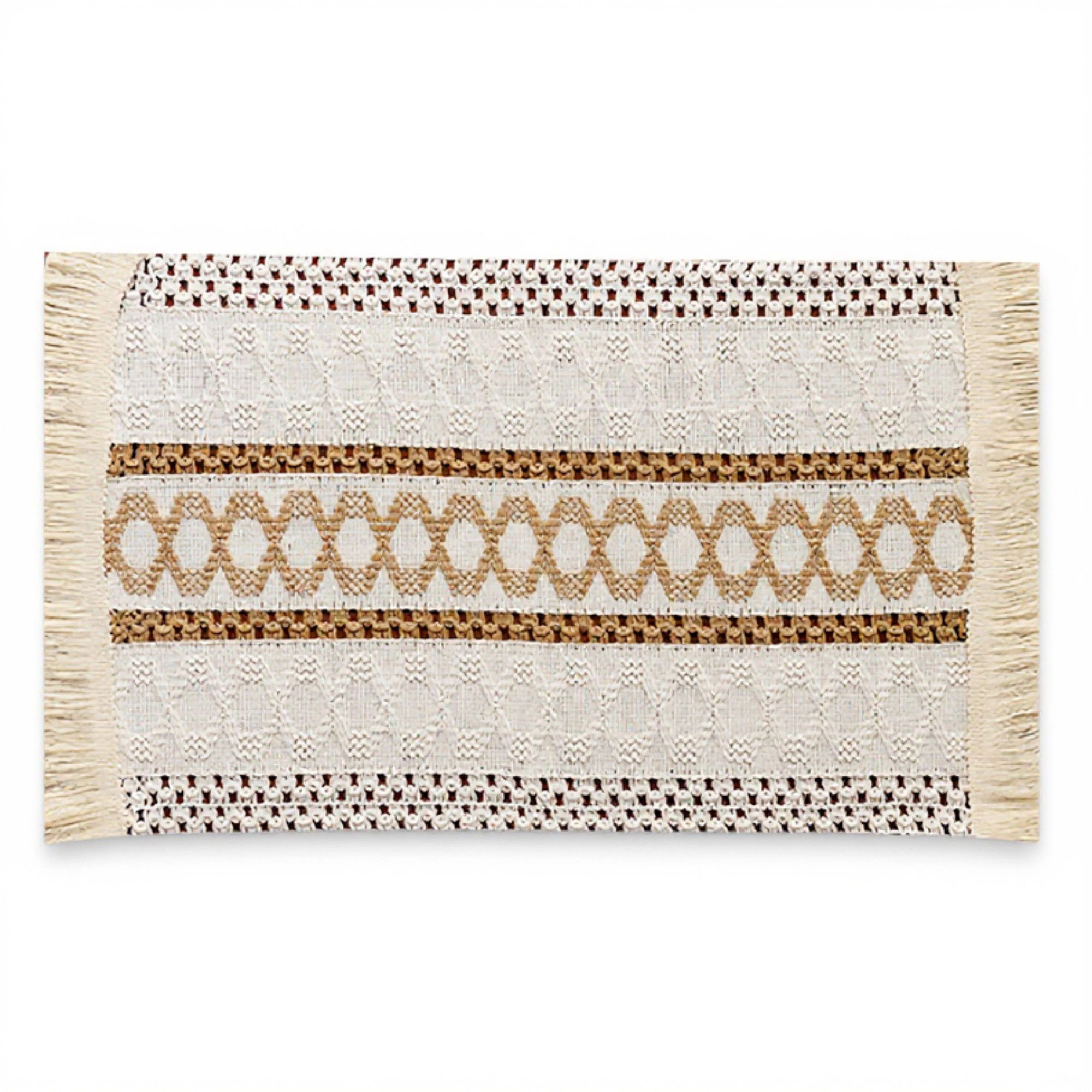 Alilang Unisex 4 Set Woven Rectangular Placemats with Textured Stripes and Fringe Edges 11.8x19.5
