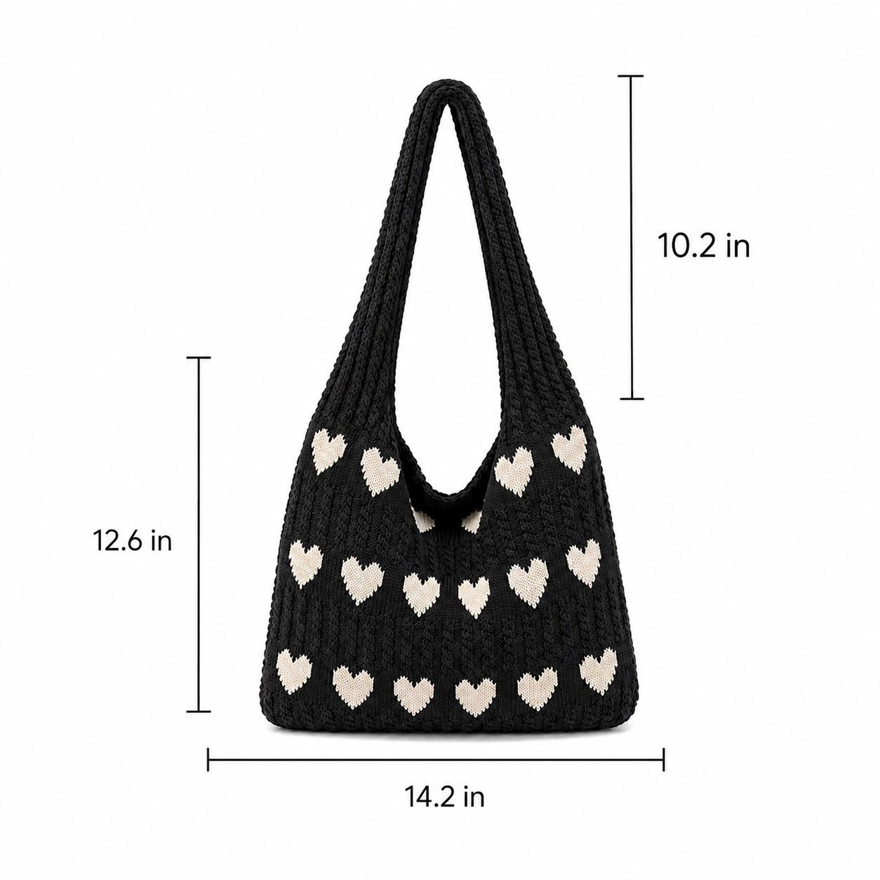 Alilang Women's Knitted Heart Tote Bag Large Capacity Casual Shoulder Lightweight Daily Bag, Ivory