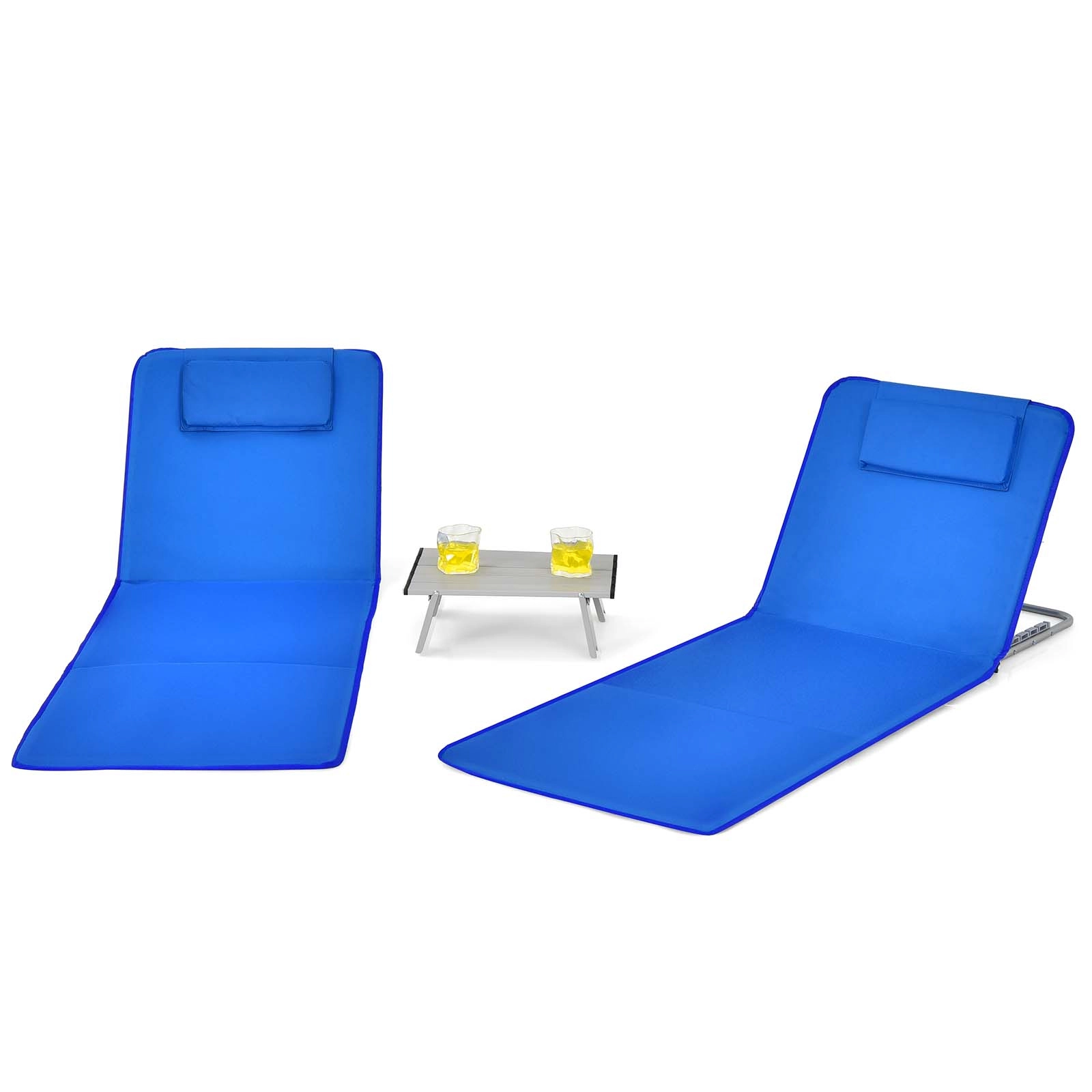 LJG 3 Pieces Beach Lounge Chair Mat Set 2 Adjustable Chairs with Table Stripe