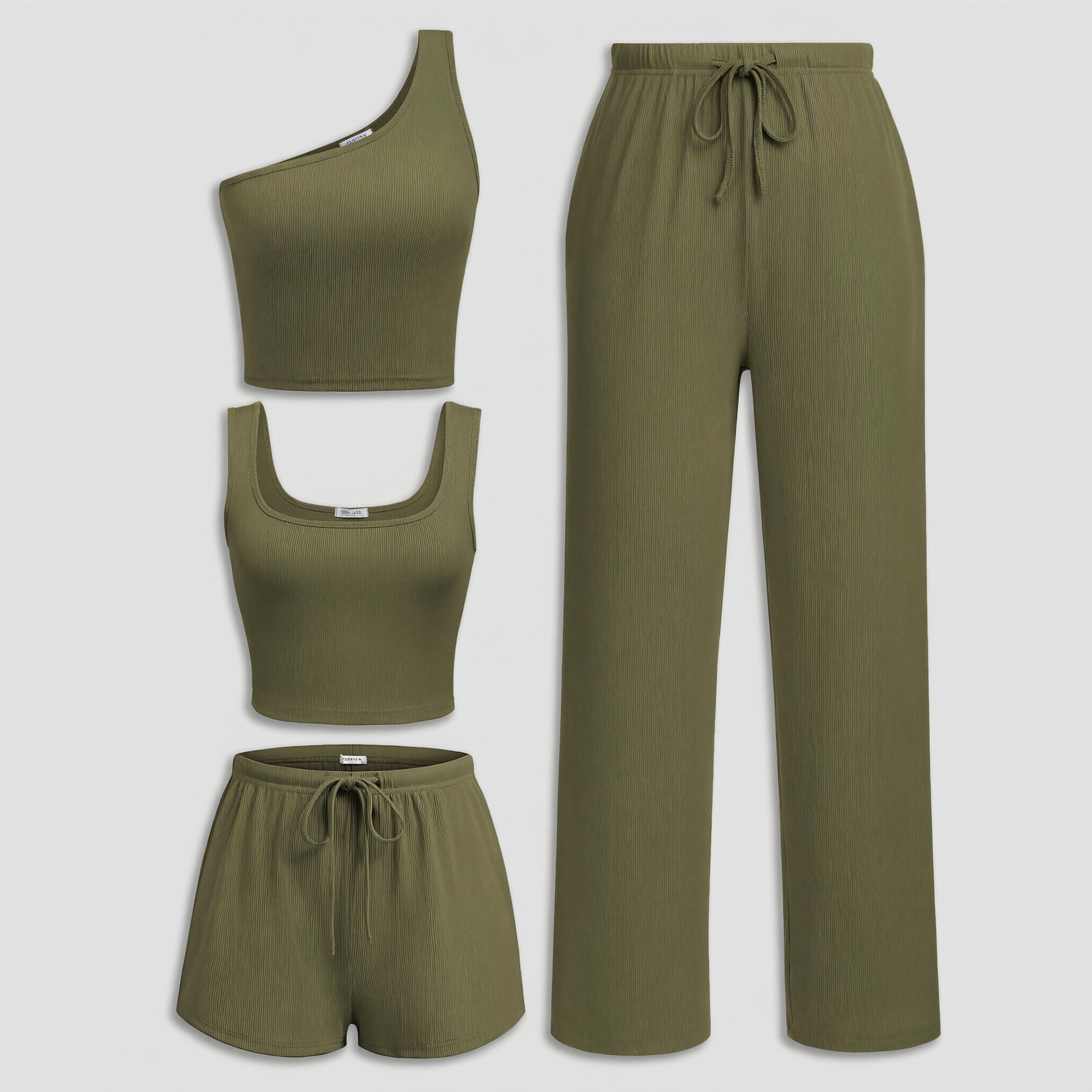 Ekouaer Womens 4 Piece Lounge Sets Ribbed Knit Crop Tank Top and Shorts Pants Casual Outfits