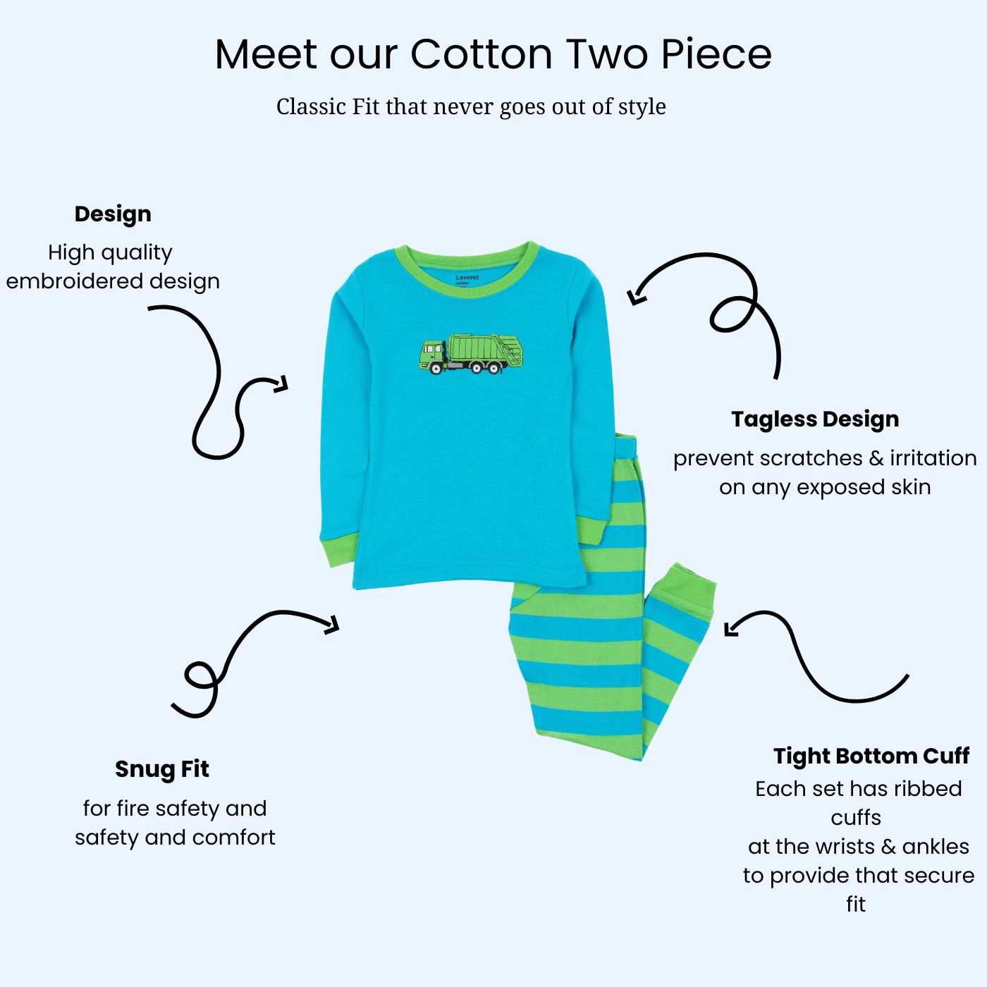 Leveret Baby/Toddler/Kids 2-pc Cotton Snug Fit Striped Vehicle Print Pajamas