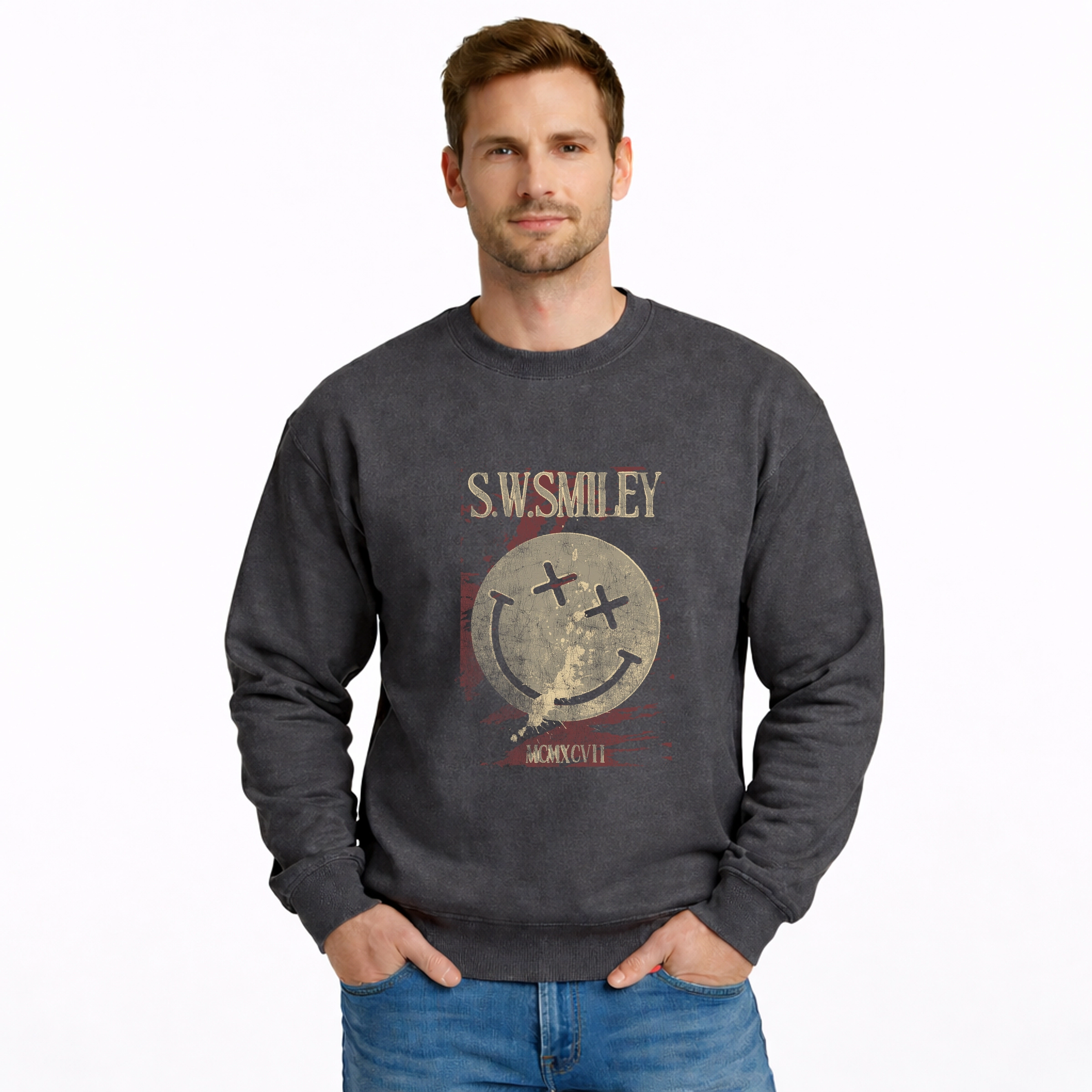 Simply Sage Market - Men's Graphic Sweatshirt S.W.Smiley Paint Splatters X Eyes
