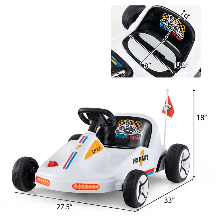 SUGIFT 12V Electric Ride-On Go Kart with Remote Control and Music 66-lb Capacity Ages 3+ 33-in Body White