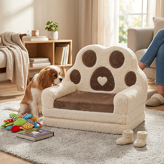 SUGIFT Brown Velvet 2-in-1 Toddler Couch and 50.5-in Lounger