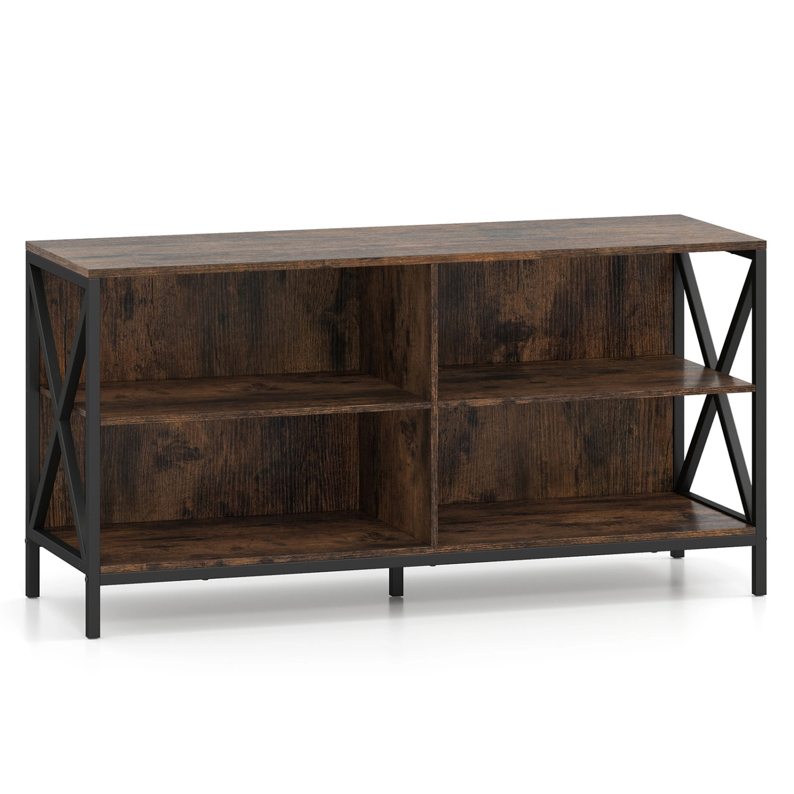 SUGIFT Wooden TV Stand Entertainment for TVs up to 55 Inch with X-Shaped Frame 310-lb Capacity Rustic Brown