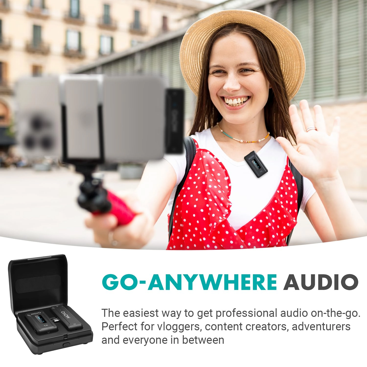 Movo WMX-2-C Wireless Microphone for iPhone 15/16 with Charging Case - 7HR Battery Wireless Lavalier Microphone