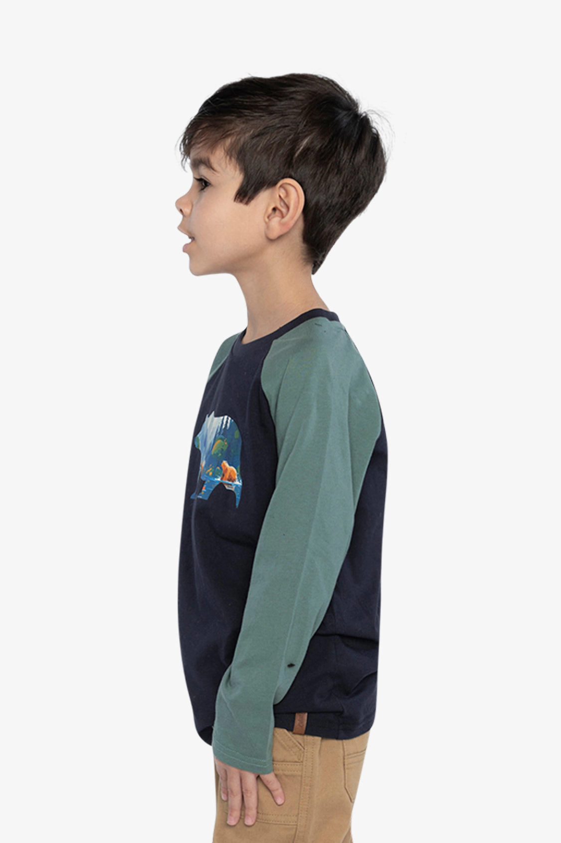 Deux par Deux Boys Raglan T-Shirt with Bear Graphic