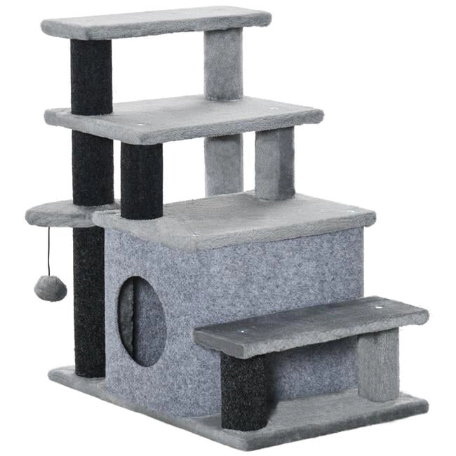 212 Main Paw Hut Adjustable Height 3 & 4 Step Cat Stairs - Gray