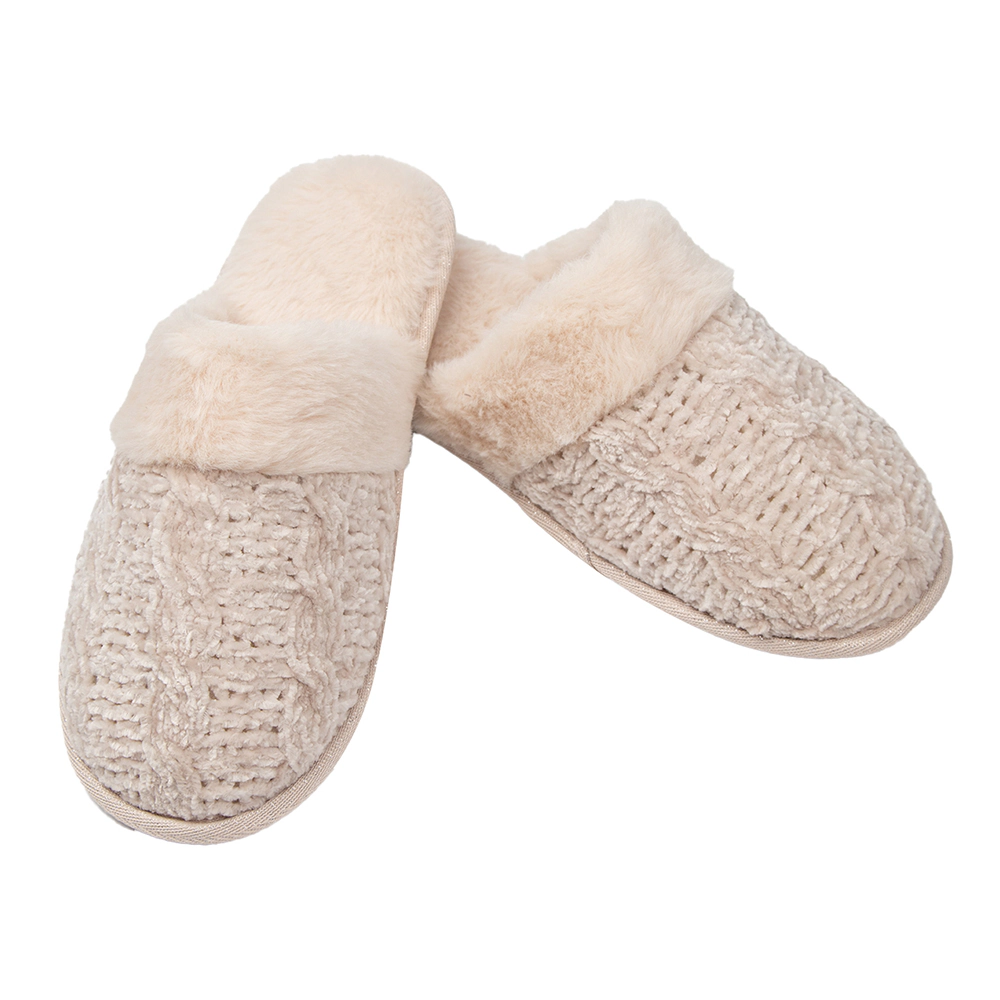 Roxoni Women’s Faux Fur Trim Clog Slippers with Sweater Knit Upper, Comfortable Indoor House Shoes